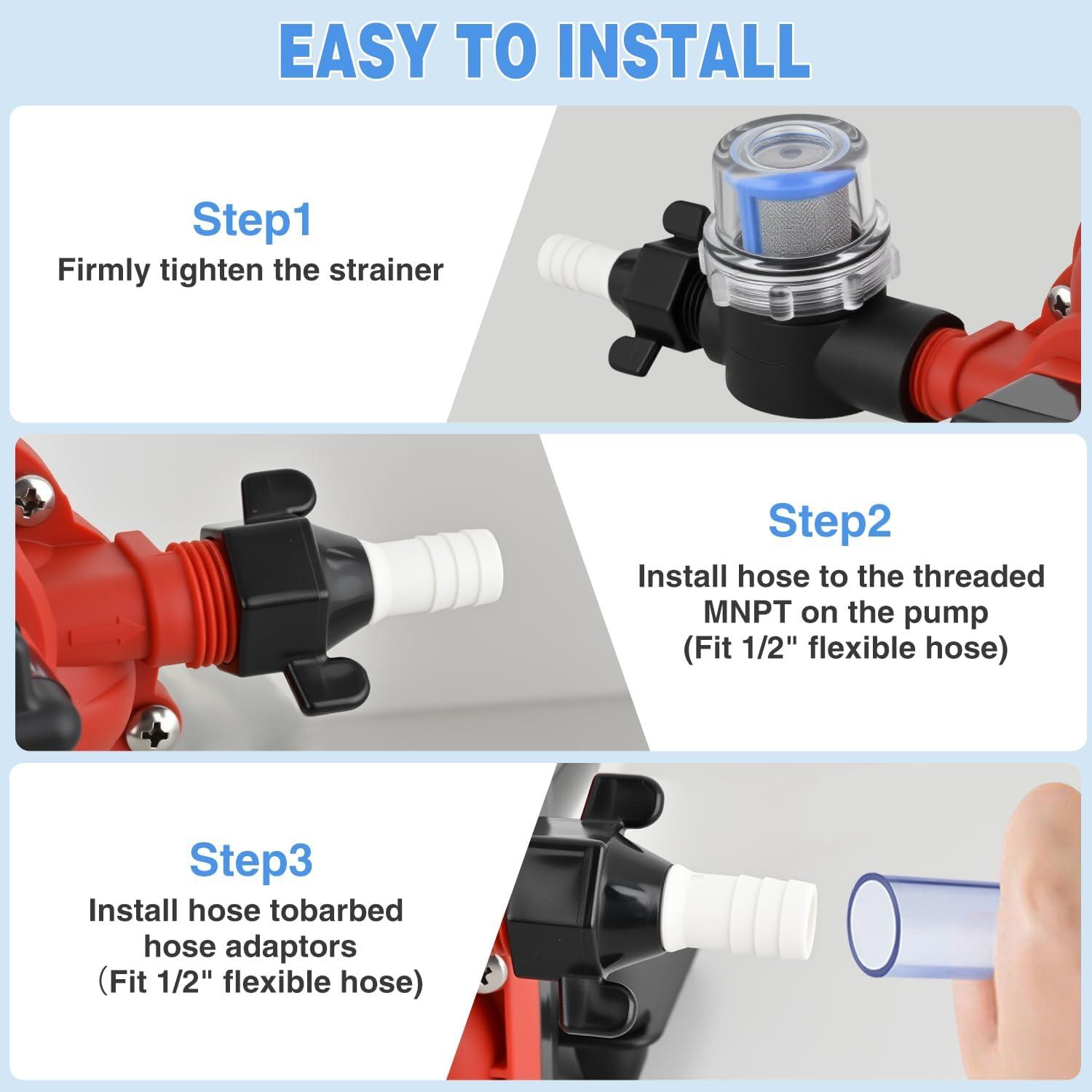 imageNilight RV Water Pump 12v Water Pump 35 GPM 45 PSI with Pressure Switch and Strainer Heavy Duty Diaphragm Pump 12 Volt DC Upgrade SelfPriming Low Noice for RV Marine Yacht Caravan Camper Trailer35GPM Water Pump