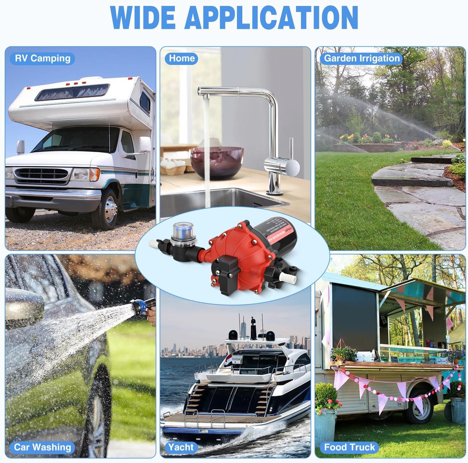 imageNilight RV Water Pump 12v Water Pump 35 GPM 45 PSI with Pressure Switch and Strainer Heavy Duty Diaphragm Pump 12 Volt DC Upgrade SelfPriming Low Noice for RV Marine Yacht Caravan Camper Trailer70GPM Water Pump