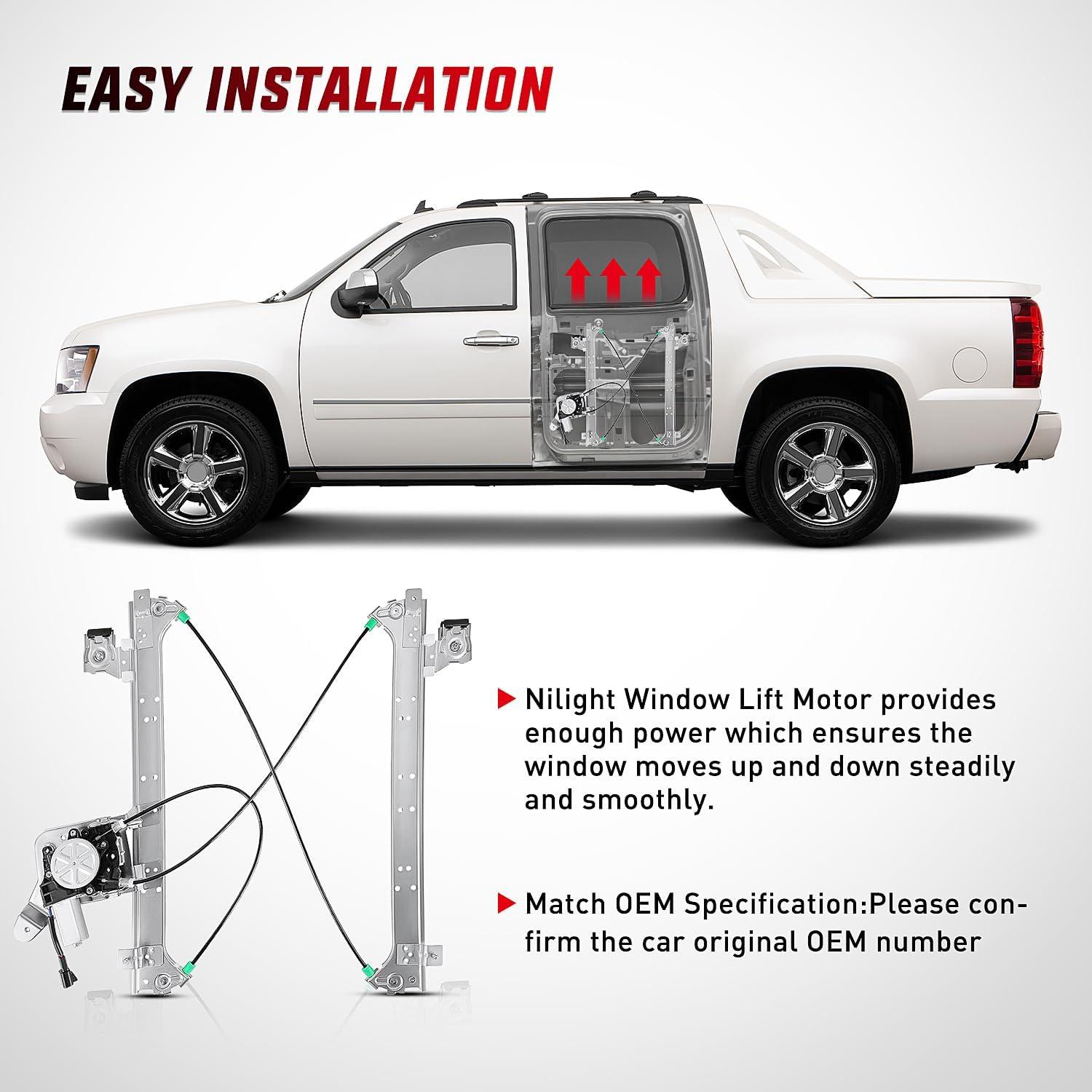 imageNilight Rear Driver Side Power Window RegulatorMotor Compatible with 2001 2002 2003 2004 2005 2006 Chevrolet Avalanche Silverado Suburban GMC Sierra Yukon XL 1500 2500 3500 741578Rear Driver