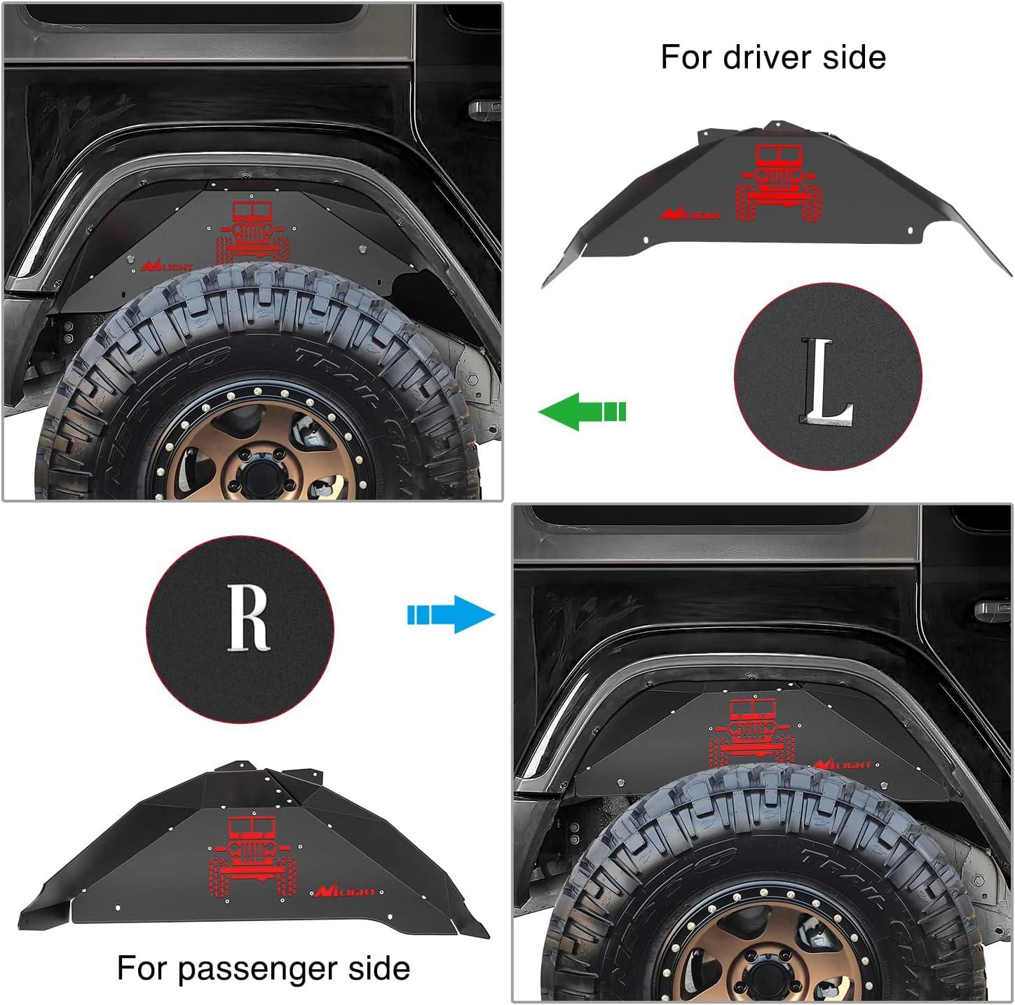 imageNilight Rear Inner Fender Liners Steel Wheel Cover Fit for 20072018 Wrangler JK JKU 4WD 4Door2Door Unlimited Bolton Style Fender Flares Splash Guards2Pcs Rear JK 20072018