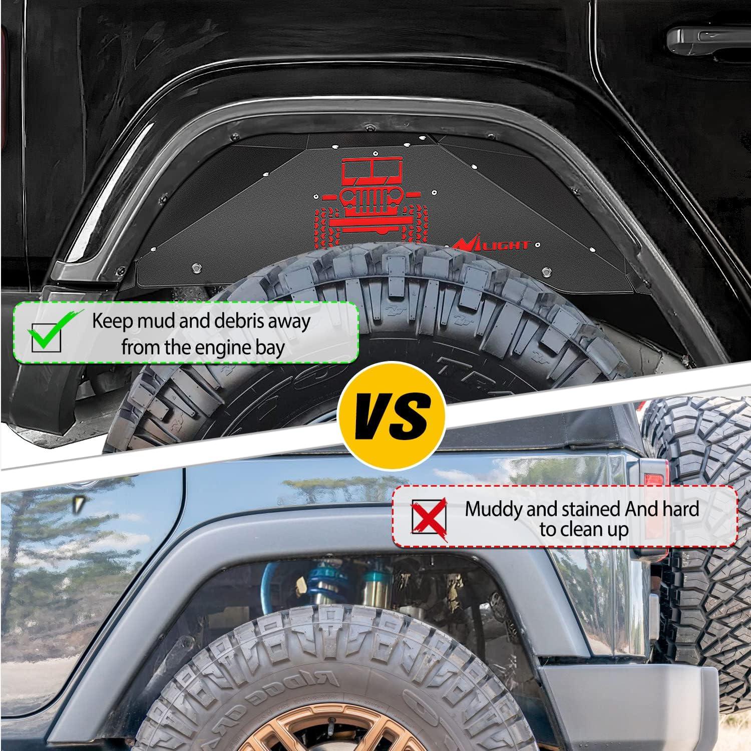 imageNilight Rear Inner Fender Liners Steel Wheel Cover Fit for 20072018 Wrangler JK JKU 4WD 4Door2Door Unlimited Bolton Style Fender Flares Splash Guards2Pcs Rear JK 20072018