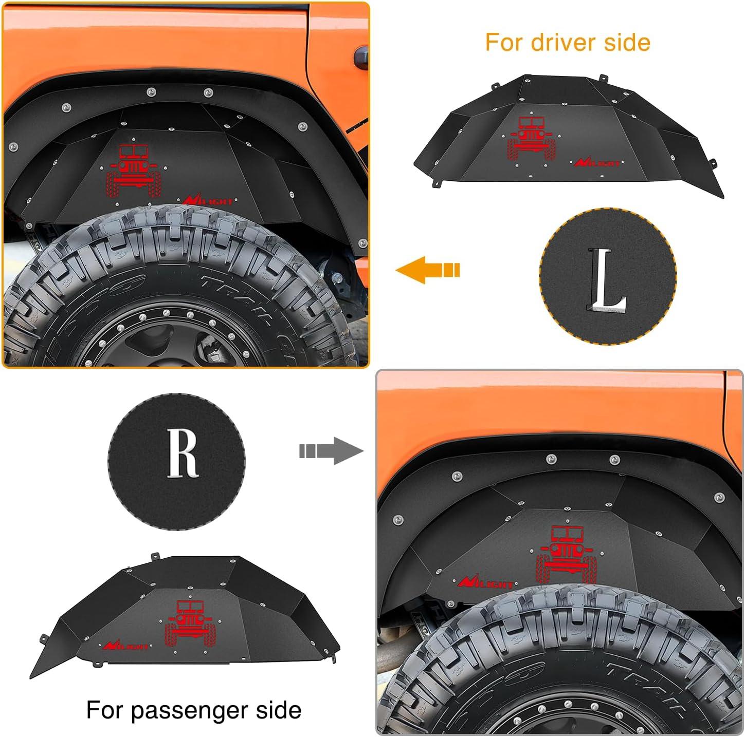 imageNilight Rear Inner Fender Liners Steel Wheel Cover Fit for 20072018 Wrangler JK JKU 4WD 4Door2Door Unlimited Bolton Style Fender Flares Splash Guards2Pcs Rear JL 20182025