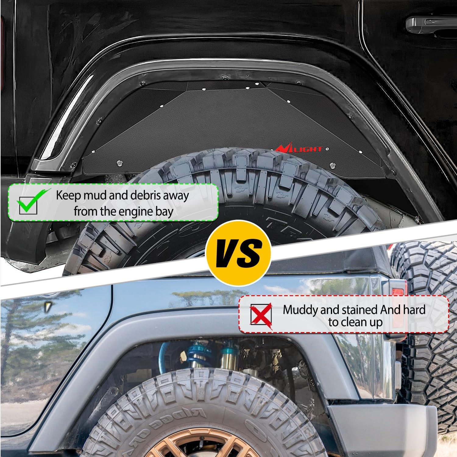 imageNilight Rear Inner Fender Liners Steel Wheel Cover Fit for 20072018 Wrangler JK JKU 4WD 4Door2Door Unlimited Bolton Style Fender Flares Splash Guards4Pcs FrontRear JK 20072018