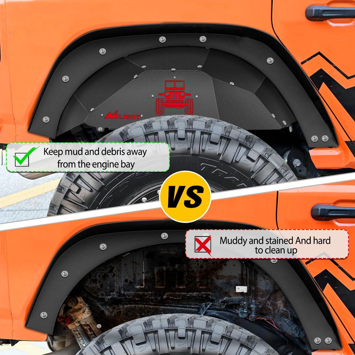 imageNilight Rear Inner Fender Liners Steel Wheel Cover Fit for 20072018 Wrangler JK JKU 4WD 4Door2Door Unlimited Bolton Style Fender Flares Splash Guards4Pcs FrontRear JL 20182025