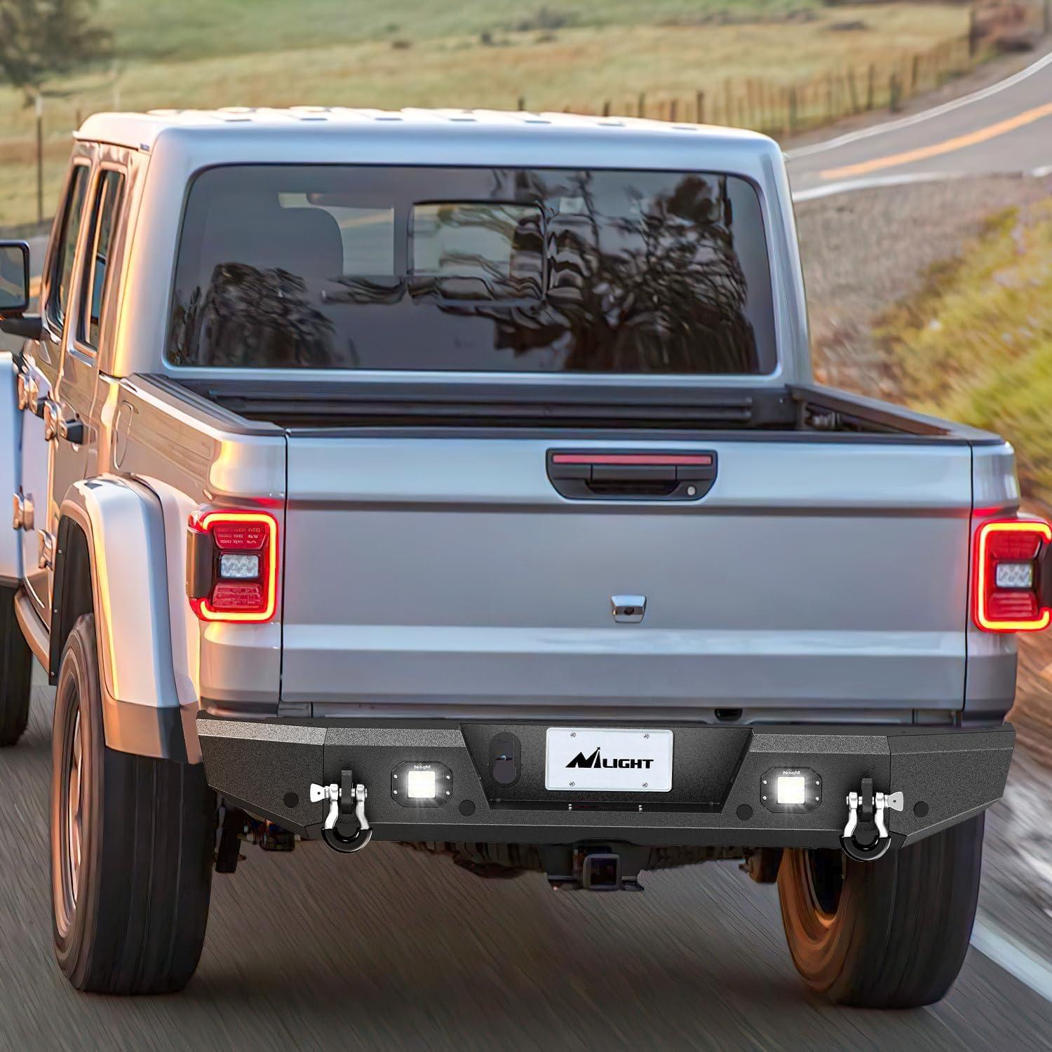 imageNilight Rear Step Bumper Compatible with 2020 2021 2022 2023 2024 2025 Gladiator JT Super Duty Pickup Truck Bumper with LED Lights Sensor Holes and DringsRear Bumper
