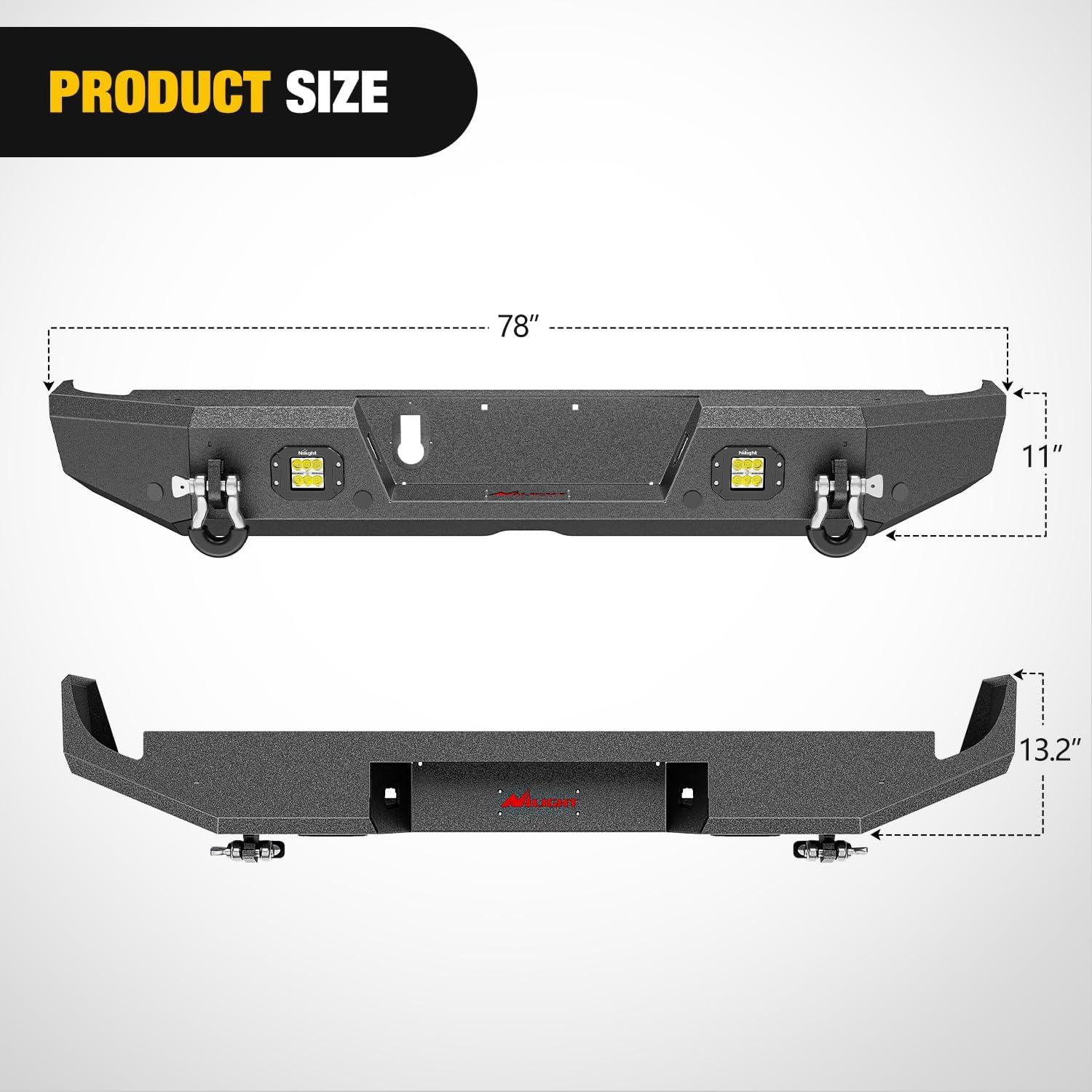 imageNilight Rear Step Bumper Compatible with 2020 2021 2022 2023 2024 2025 Gladiator JT Super Duty Pickup Truck Bumper with LED Lights Sensor Holes and DringsRear Bumper