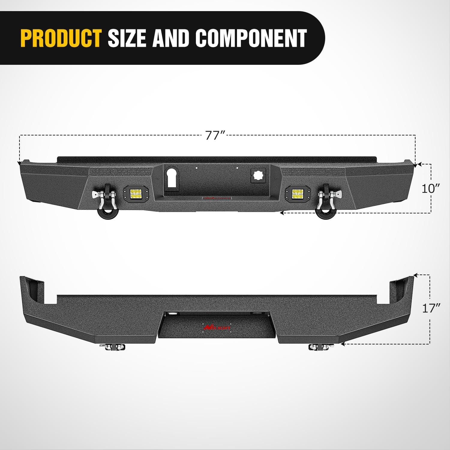 imageNilight Rear Step Bumper Compatible with 2020 2021 2022 2023 2024 2025 Gladiator JT Super Duty Pickup Truck Bumper with LED Lights Sensor Holes and DringsRear Bumper