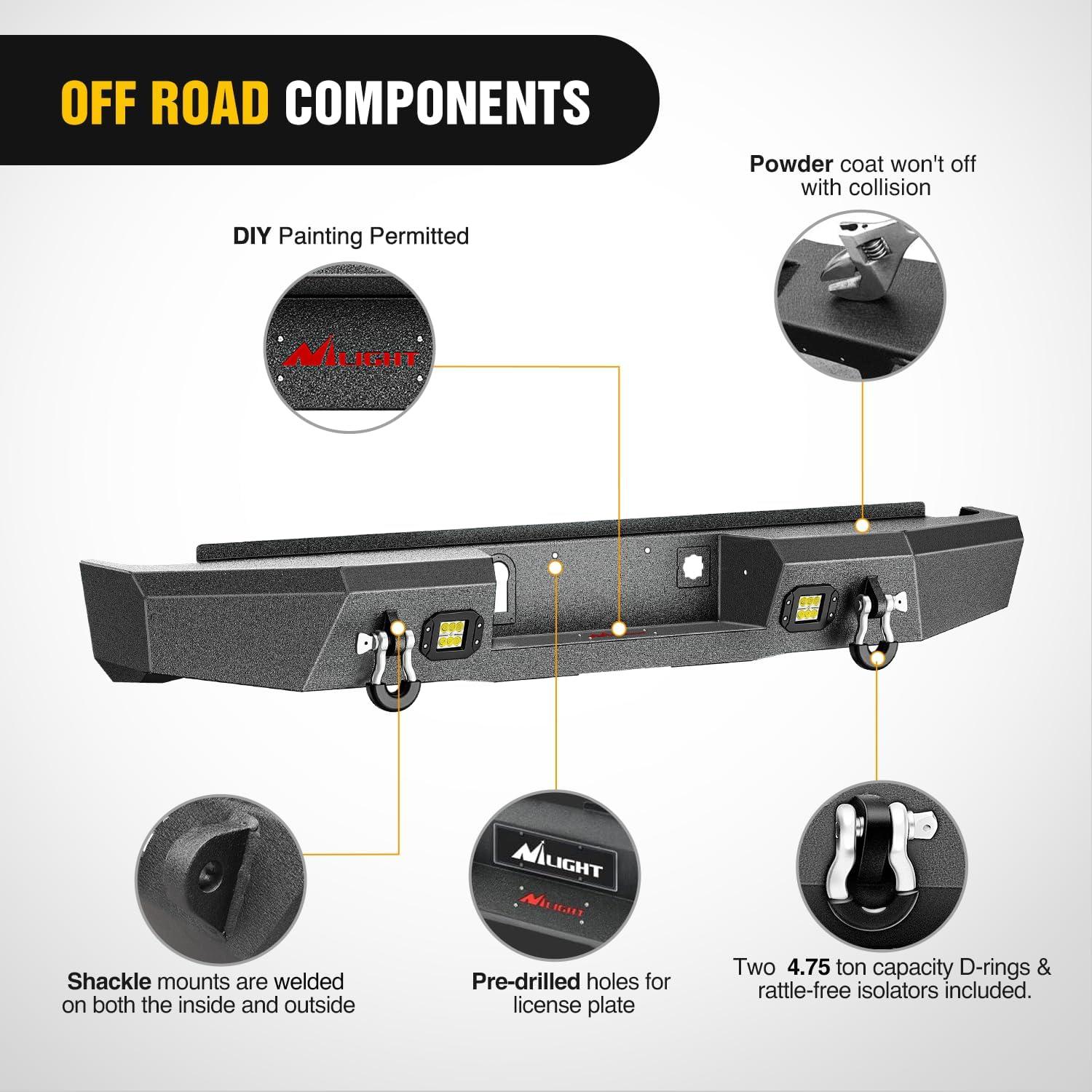 imageNilight Rear Step Bumper Compatible with 2020 2021 2022 2023 2024 2025 Gladiator JT Super Duty Pickup Truck Bumper with LED Lights Sensor Holes and DringsRear Bumper