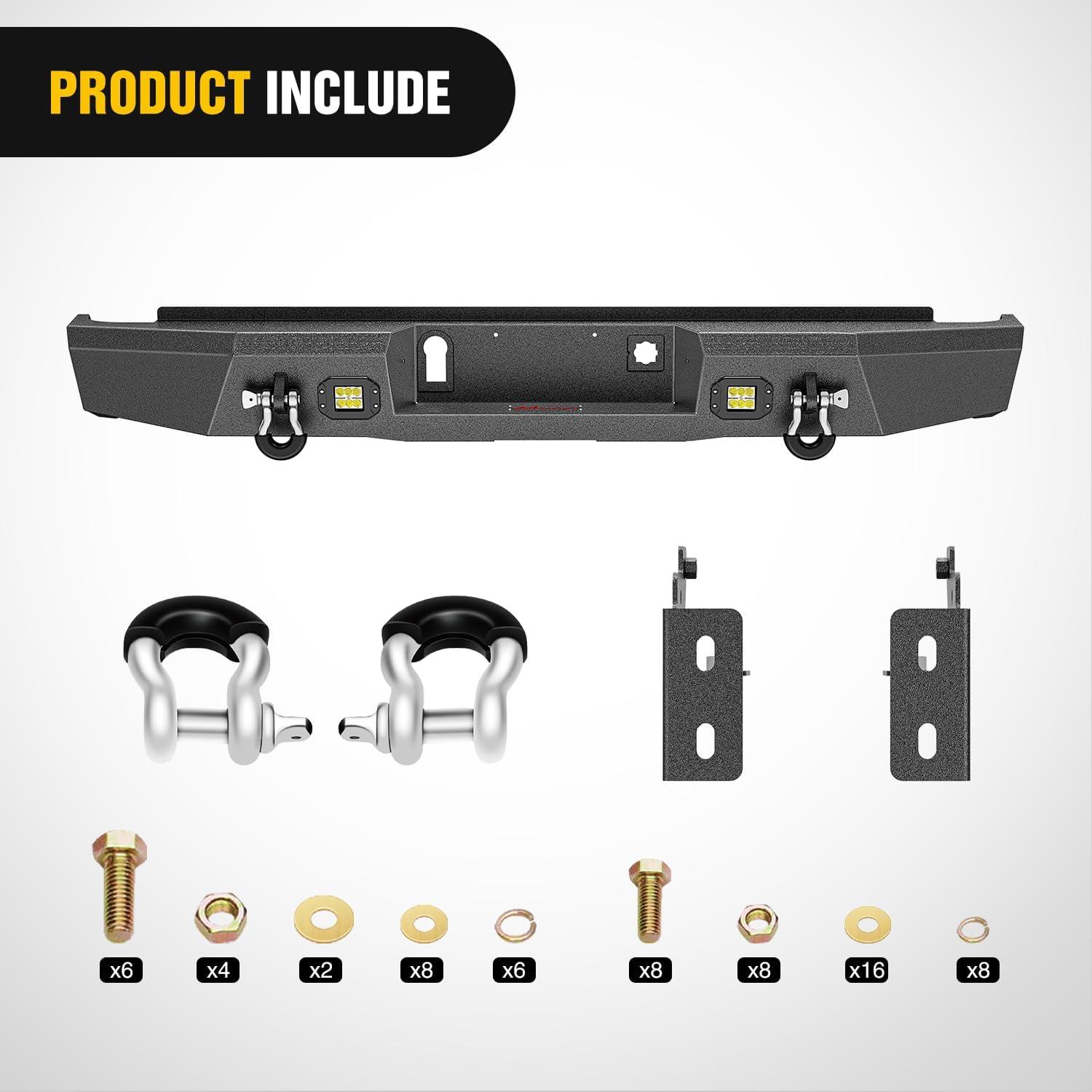 imageNilight Rear Step Bumper Compatible with 2020 2021 2022 2023 2024 2025 Gladiator JT Super Duty Pickup Truck Bumper with LED Lights Sensor Holes and DringsRear Bumper