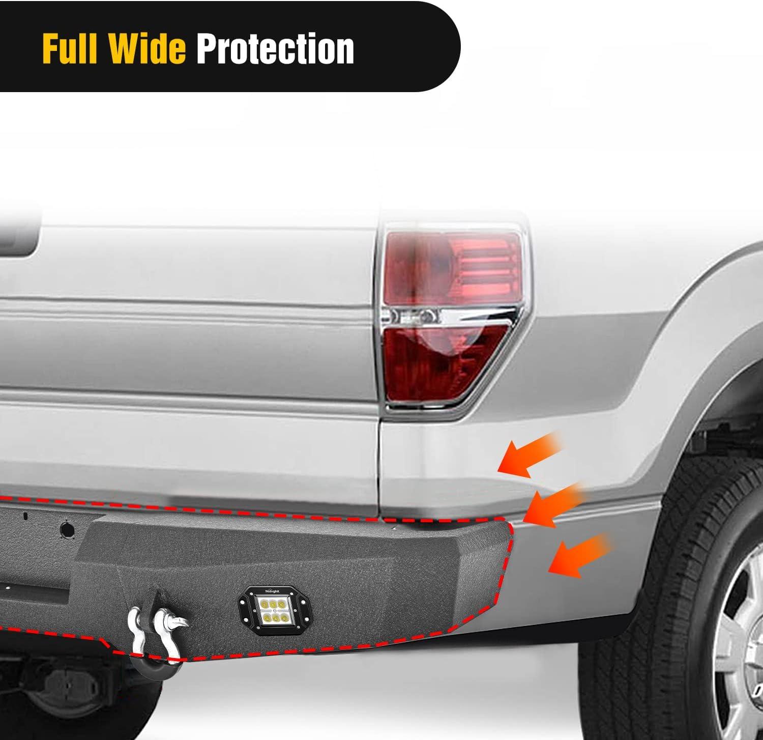 imageNilight Rear Step Bumper Compatible with 2020 2021 2022 2023 2024 2025 Gladiator JT Super Duty Pickup Truck Bumper with LED Lights Sensor Holes and DringsRear Bumper