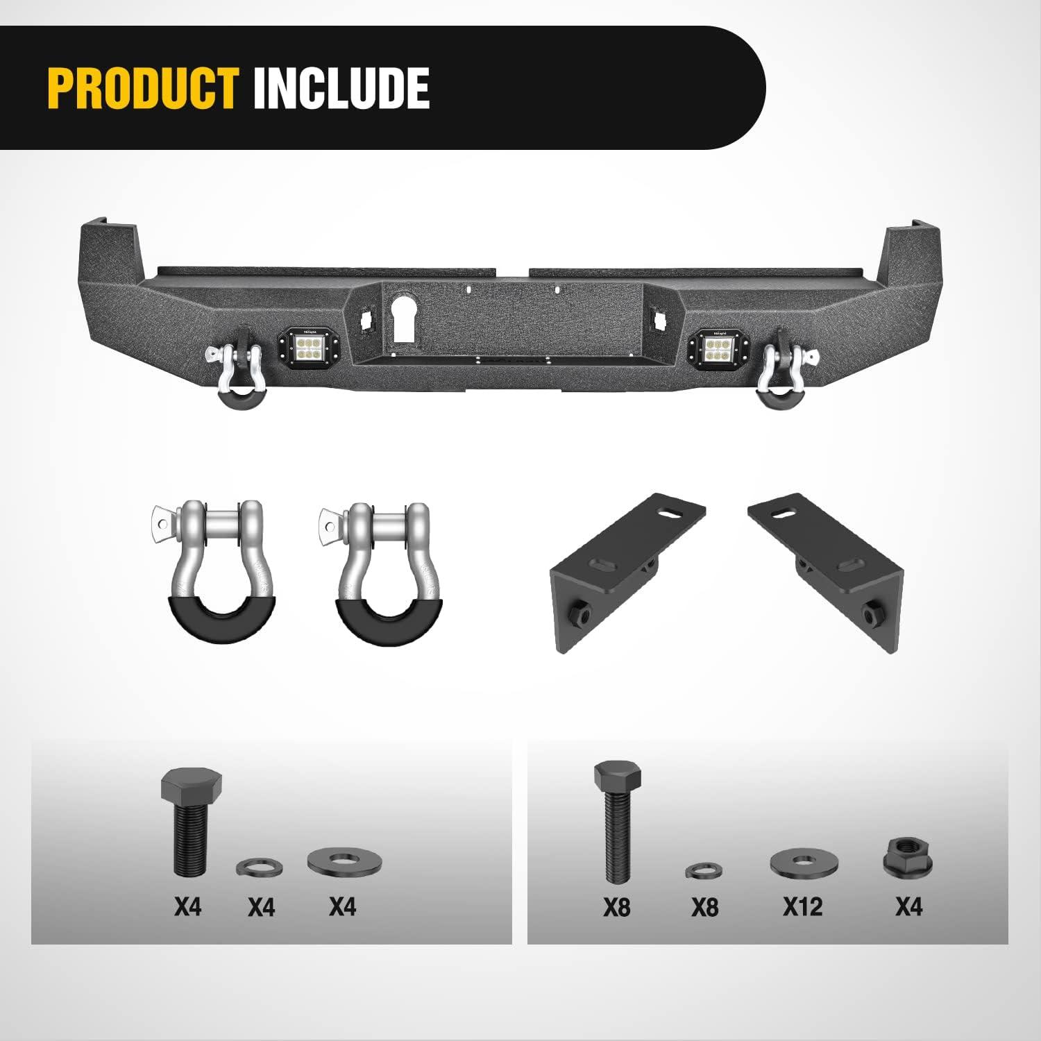 imageNilight Rear Step Bumper Compatible with 2020 2021 2022 2023 2024 2025 Gladiator JT Super Duty Pickup Truck Bumper with LED Lights Sensor Holes and DringsRear Bumper