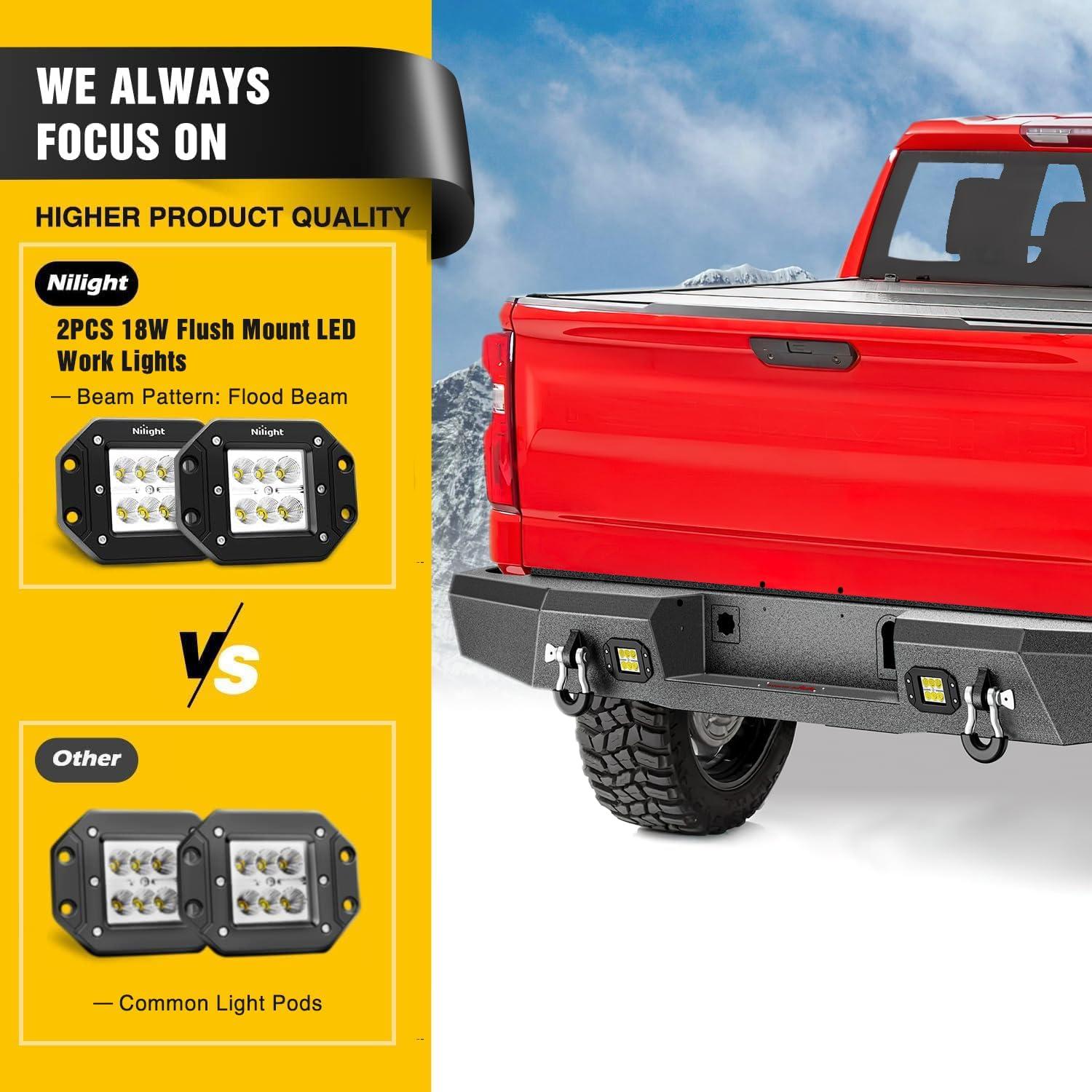 imageNilight Rear Step Bumper Compatible with 2020 2021 2022 2023 2024 2025 Gladiator JT Super Duty Pickup Truck Bumper with LED Lights Sensor Holes and DringsRear Bumper