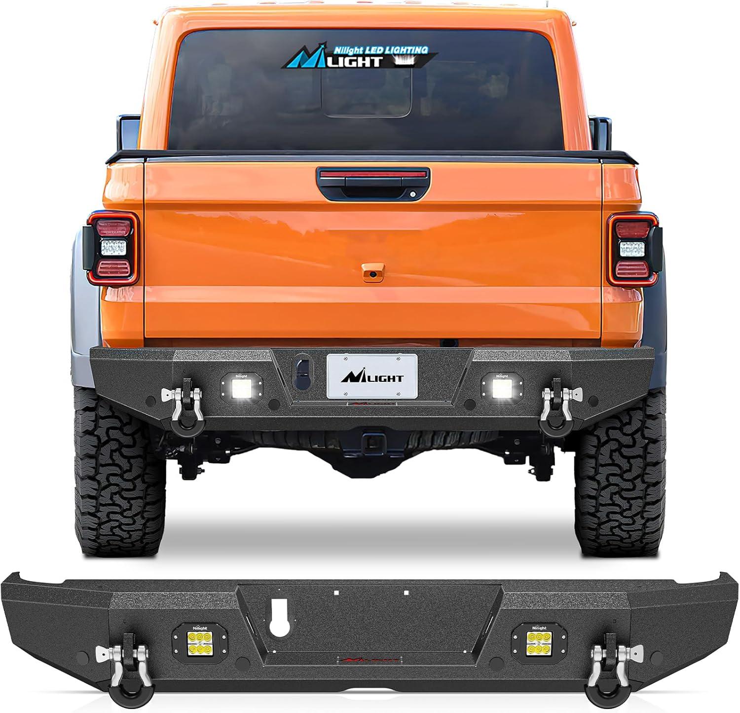 imageNilight Rear Step Bumper Compatible with 2020 2021 2022 2023 2024 2025 Gladiator JT Super Duty Pickup Truck Bumper with LED Lights Sensor Holes and DringsRear Bumper