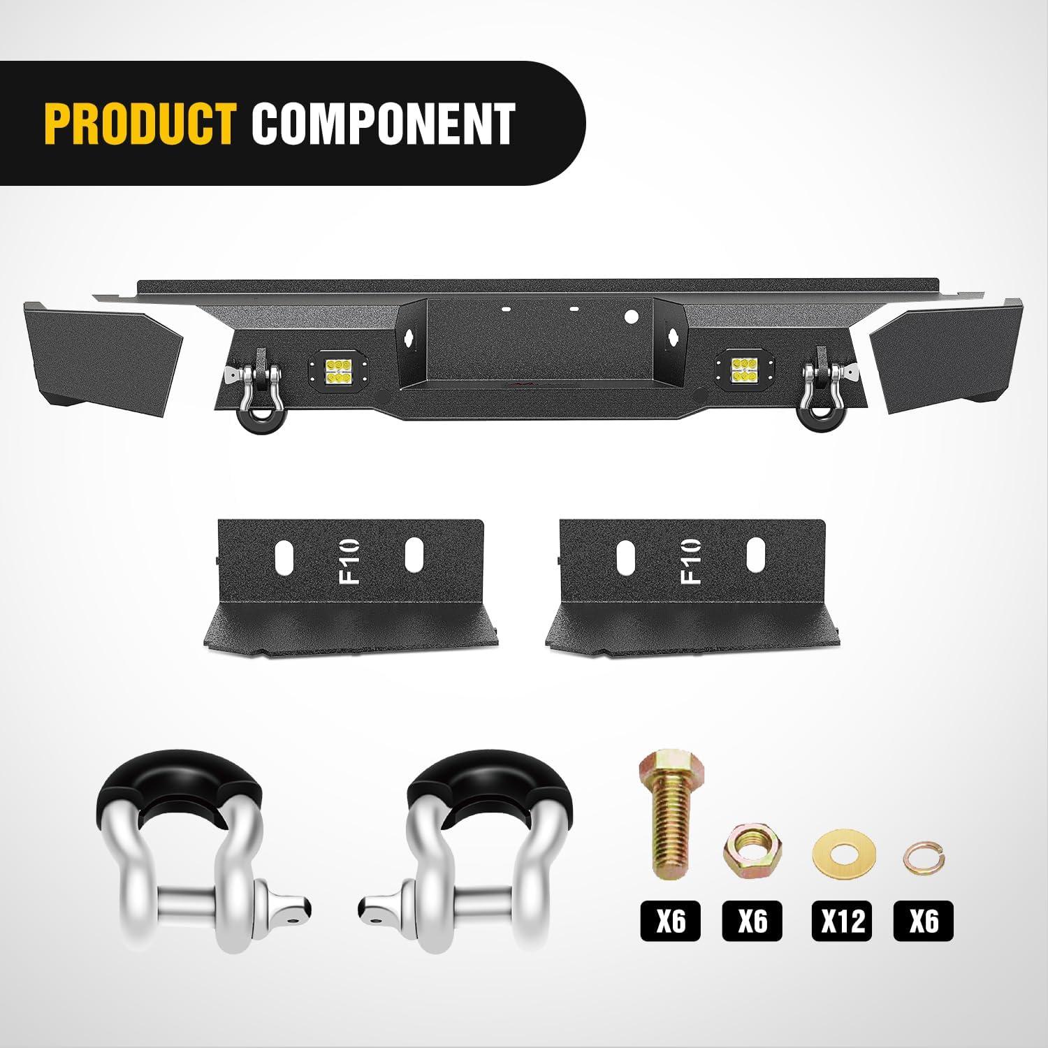 imageNilight Rear Step Bumper Compatible with 2020 2021 2022 2023 2024 2025 Gladiator JT Super Duty Pickup Truck Bumper with LED Lights Sensor Holes and DringsRear Bumper