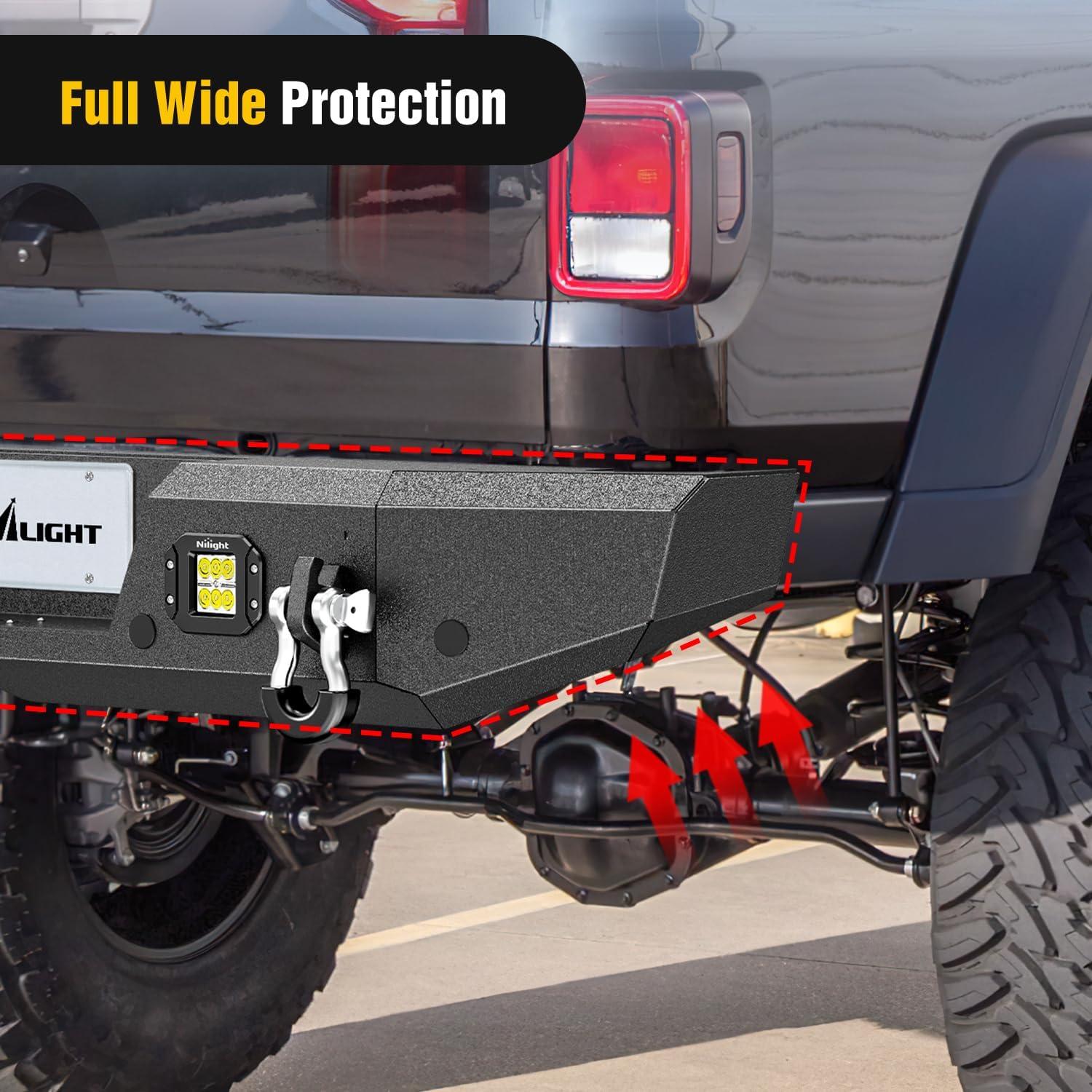 imageNilight Rear Step Bumper Compatible with 2020 2021 2022 2023 2024 2025 Gladiator JT Super Duty Pickup Truck Bumper with LED Lights Sensor Holes and DringsRear Bumper