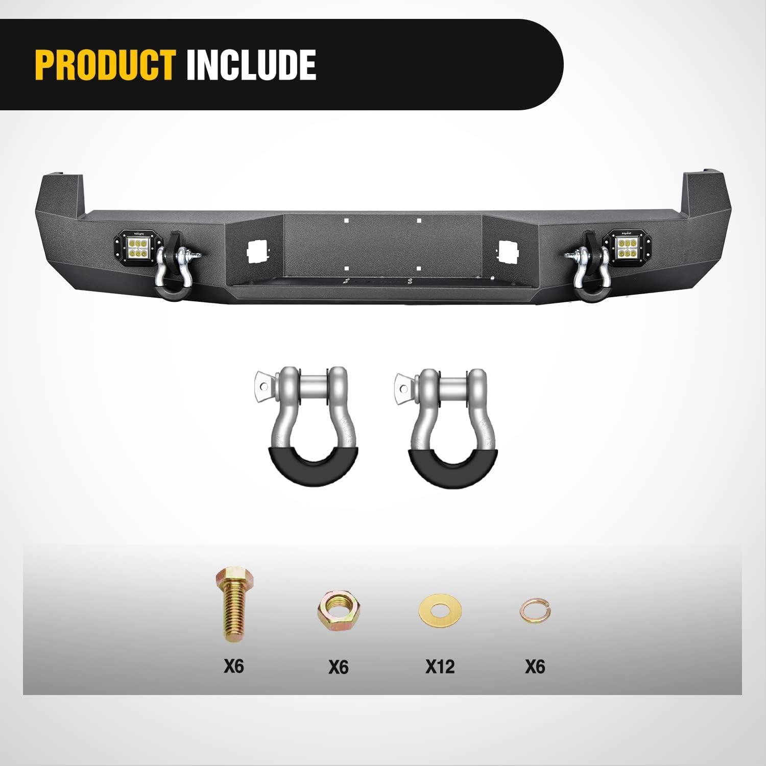 imageNilight Rear Step Bumper Compatible with 2020 2021 2022 2023 2024 2025 Gladiator JT Super Duty Pickup Truck Bumper with LED Lights Sensor Holes and DringsRear Bumper