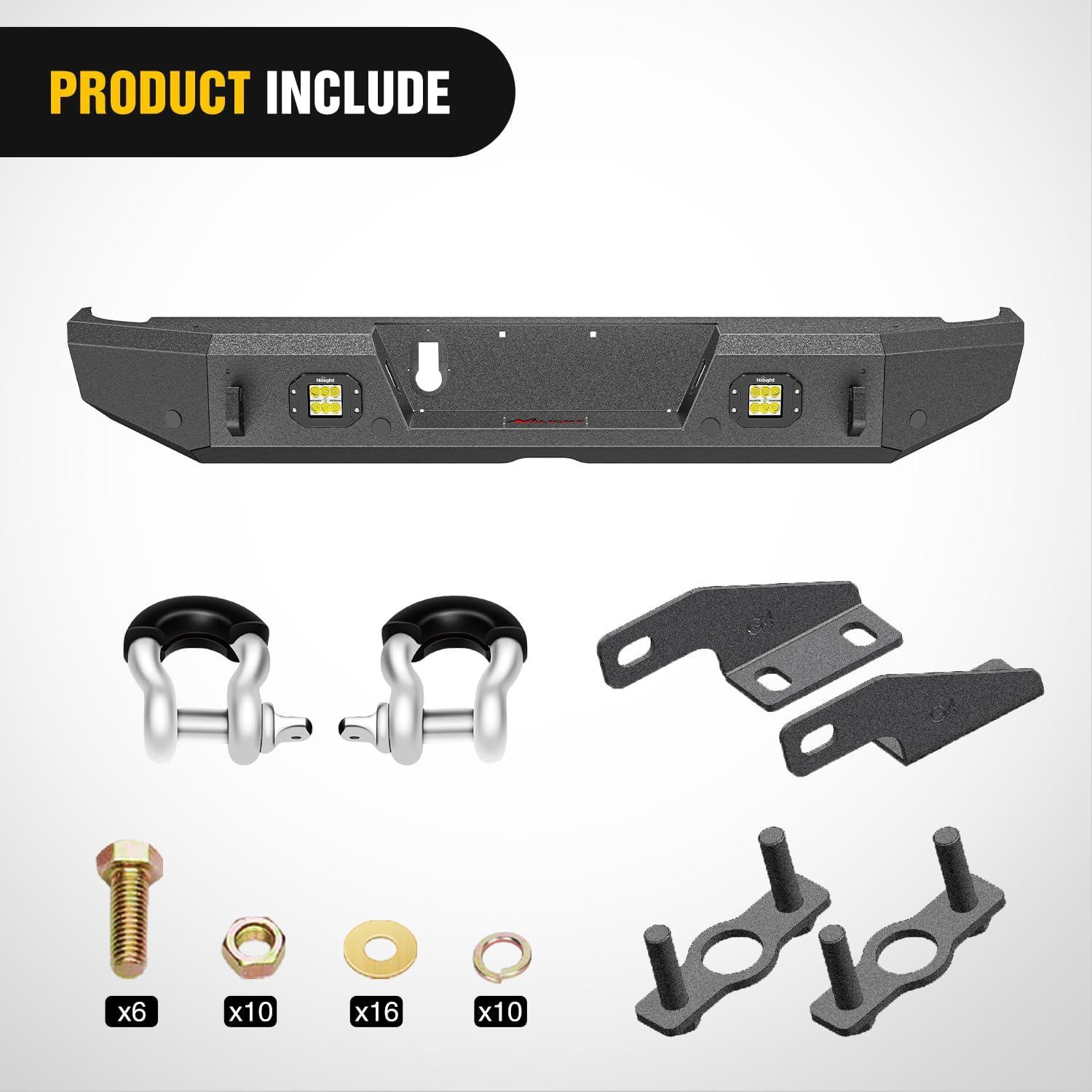 imageNilight Rear Step Bumper Compatible with 2020 2021 2022 2023 2024 2025 Gladiator JT Super Duty Pickup Truck Bumper with LED Lights Sensor Holes and DringsRear Bumper