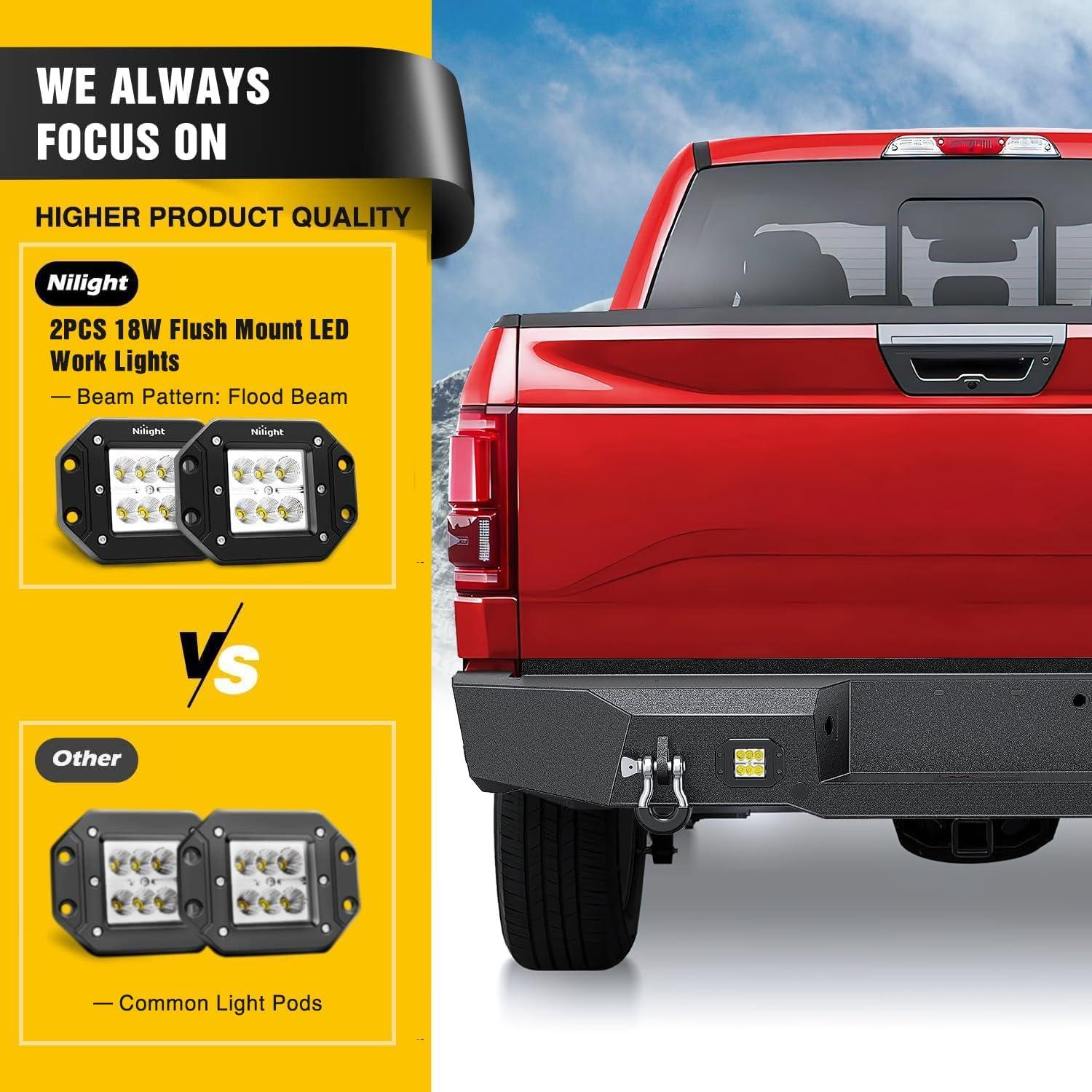 imageNilight Rear Step Bumper Compatible with 2020 2021 2022 2023 2024 2025 Gladiator JT Super Duty Pickup Truck Bumper with LED Lights Sensor Holes and DringsRear Bumper