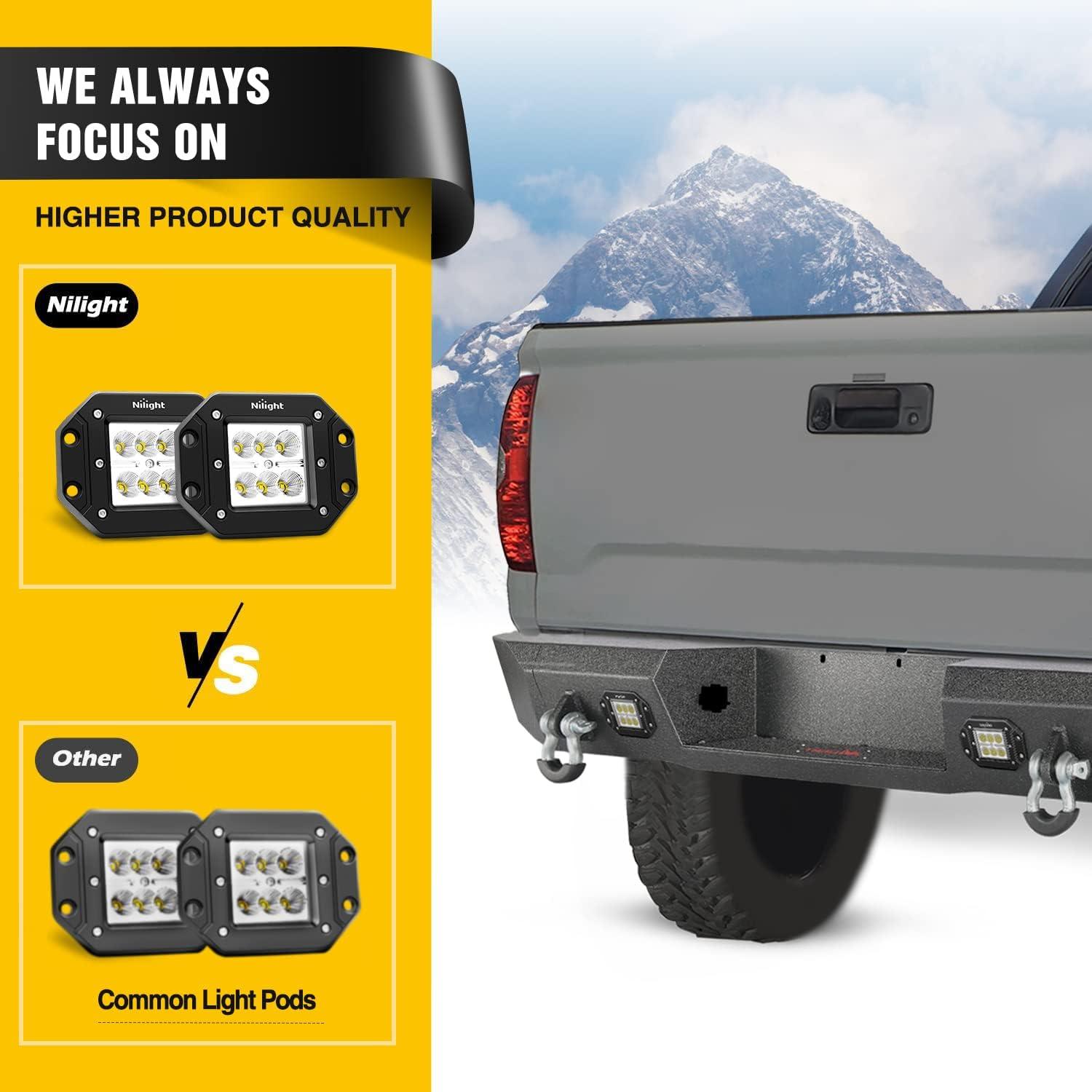 imageNilight Rear Step Bumper for 2007 2008 2009 2010 2011 2012 2013 Toyota Tundra Full Width Pickup Truck Textured Black Solid Steel OffRoad with 2X Upgraded 18W LED Lights DRings