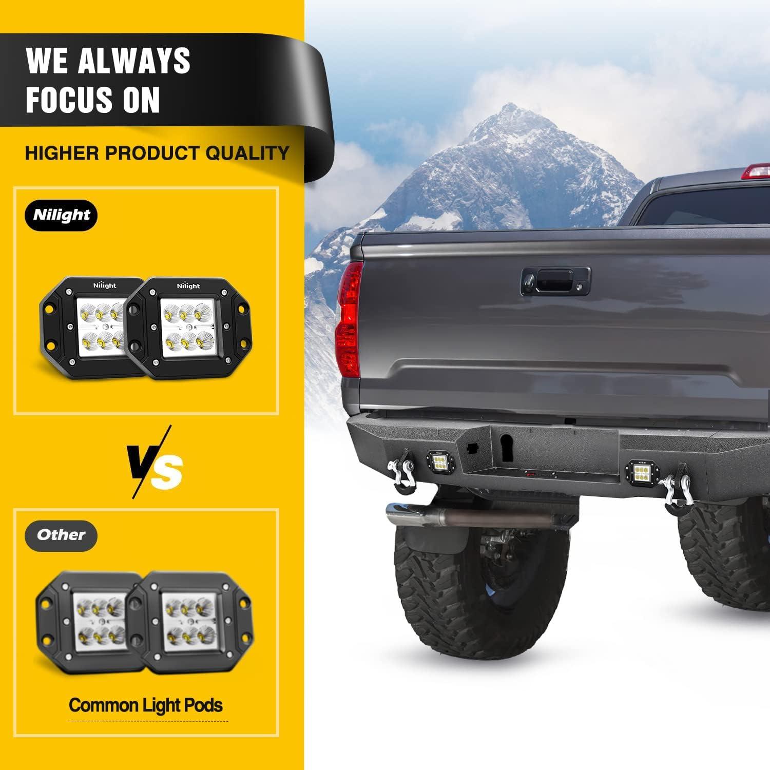 imageNilight Rear Step Bumper for 2014 2015 2016 2017 2018 2019 2020 2021 Toyota Tundra Full Width Pickup Truck Rear Step Textured Black Steel with 2X Upgraded 18W LED Lights DRings