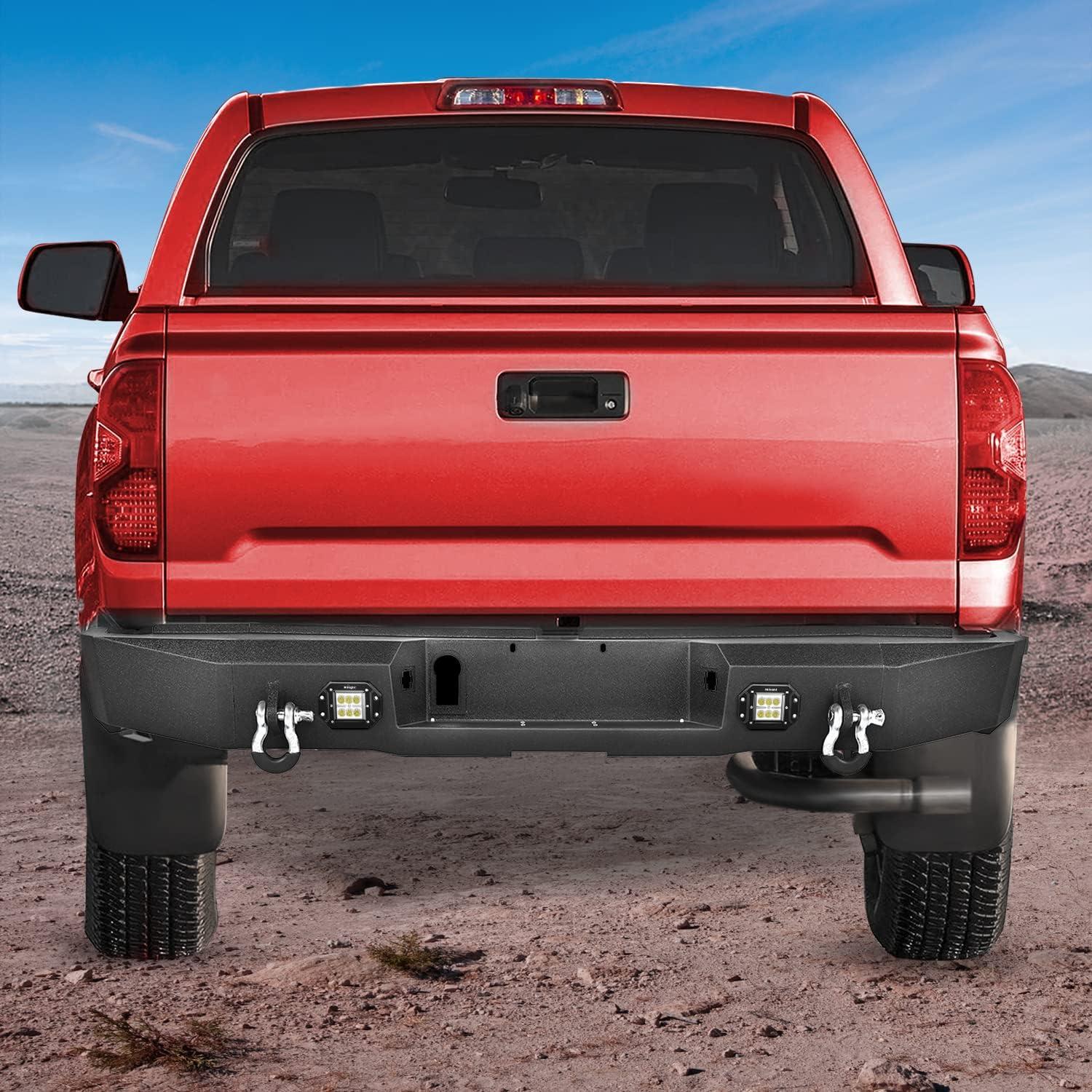 imageNilight Rear Step Bumper for 2014 2015 2016 2017 2018 2019 2020 2021 Toyota Tundra Full Width Pickup Truck Rear Step Textured Black Steel with 2X Upgraded 18W LED Lights DRings