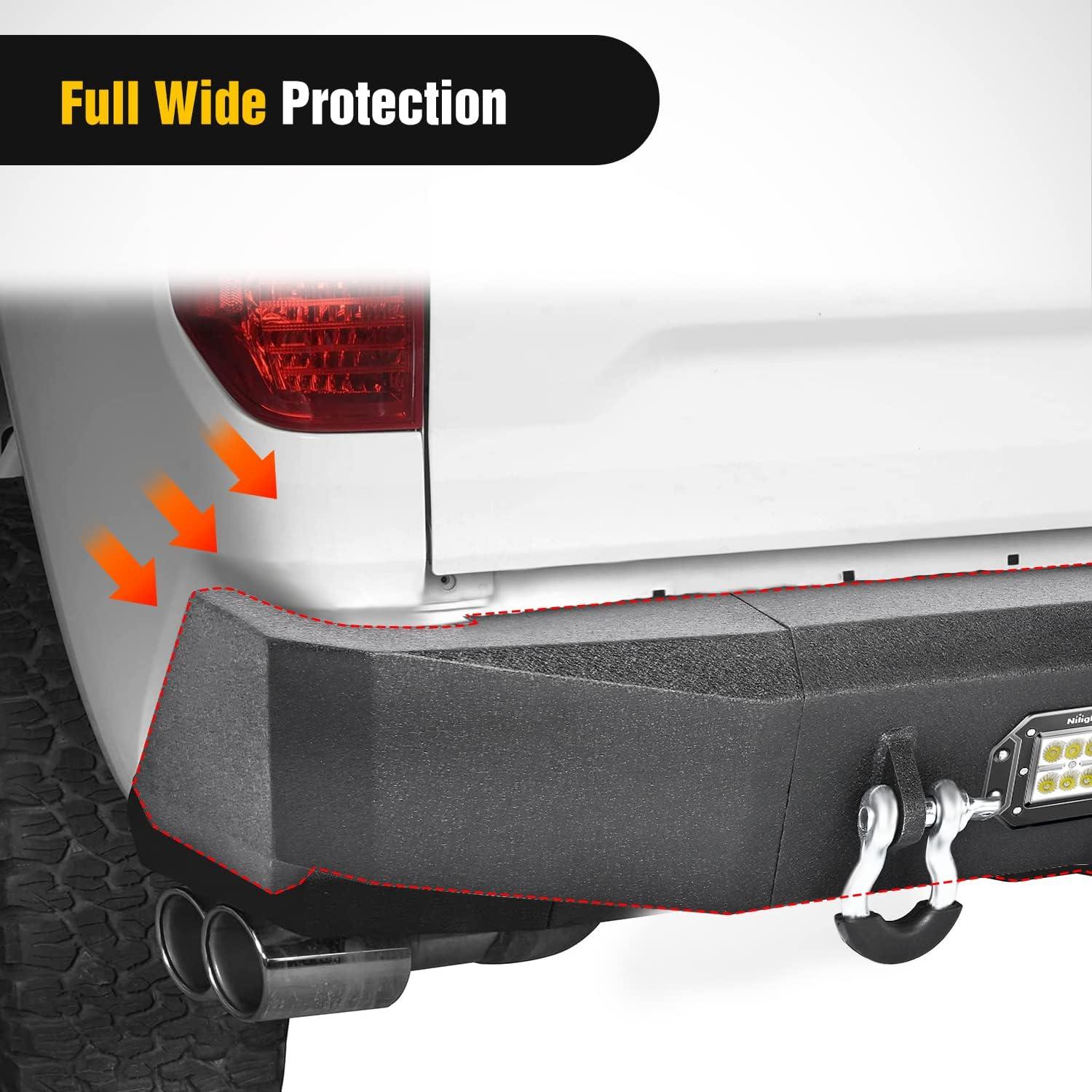imageNilight Rear Step Bumper for 2014 2015 2016 2017 2018 2019 2020 2021 Toyota Tundra Full Width Pickup Truck Rear Step Textured Black Steel with 2X Upgraded 18W LED Lights DRings