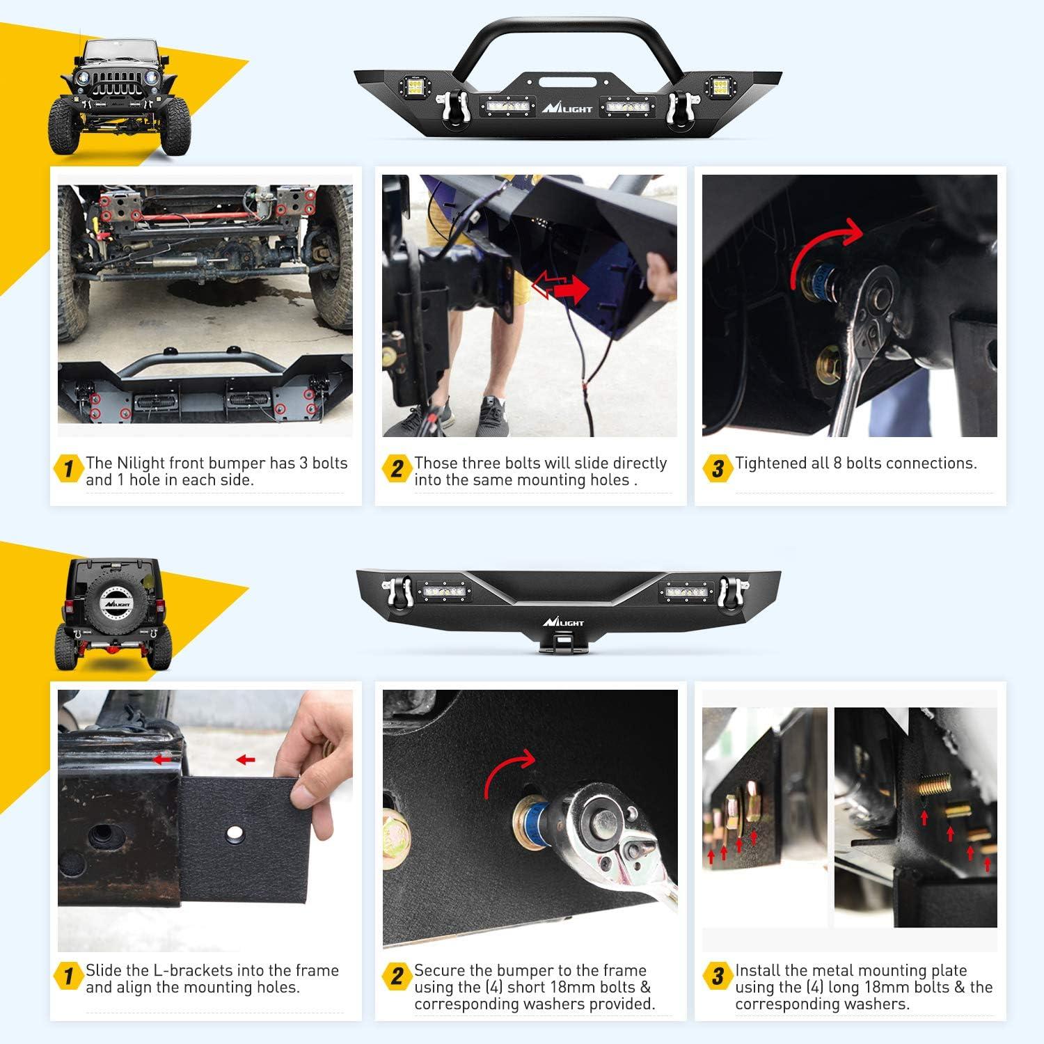 imageNilight Roof Rack Cargo Basket with LED Light Bar Compatible with 20072025 Wrangler JK JL Unlimited ampamp Gladiator JT 4 Door Hardtop JKU JLU Luggage Rooftop Storage CarrierFront Bumper Rear Bumper