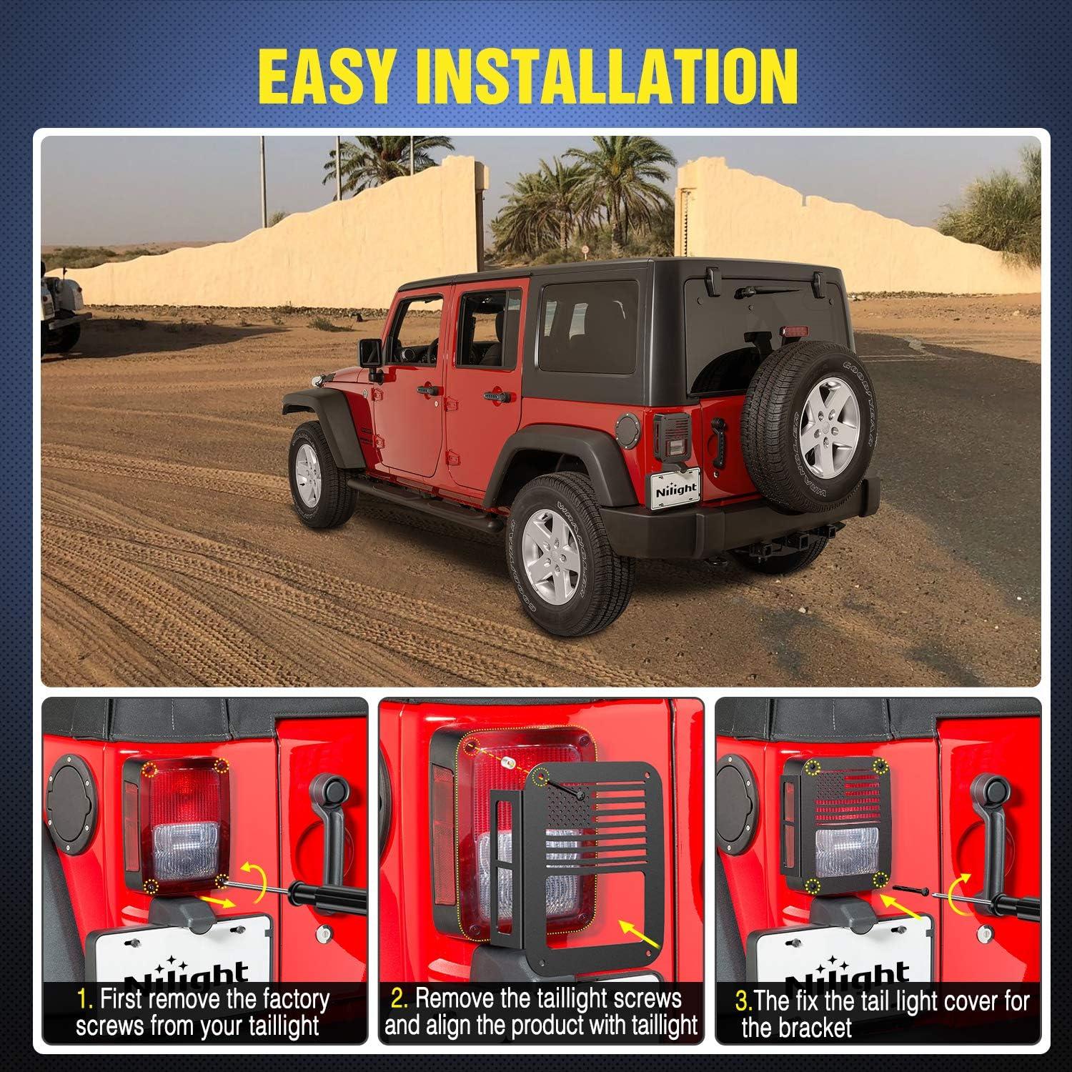 imageNilight Tail Light GuardsBlack Rear Light Covers Protector for 20072017 Wrangler JK Unlimited Pair