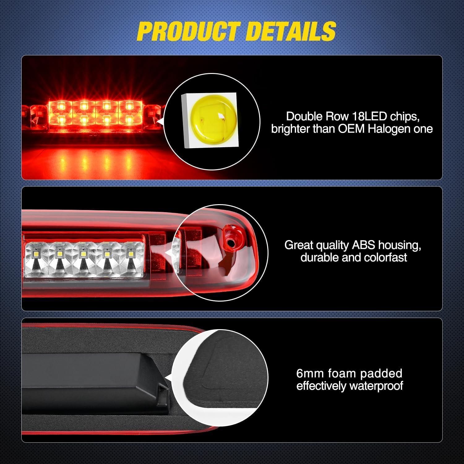 imageNilight Third Brake Light Tail High Mount Stop Upgrade 3rd Stop Lights Replacement for Jeep Wrangler JL JLU 20182023Red Lens