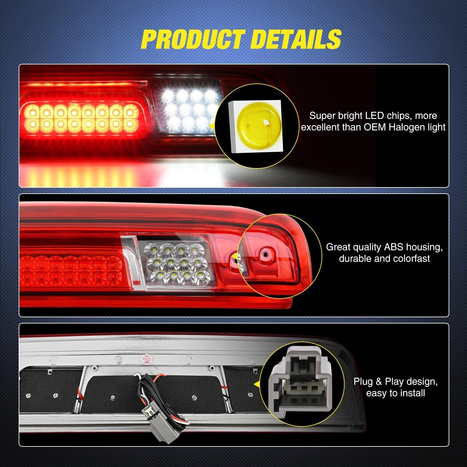 imageNilight Third Brake Light Tail High Mount Stop Upgrade 3rd Stop Lights Replacement for Jeep Wrangler JL JLU 20182023Red Lens