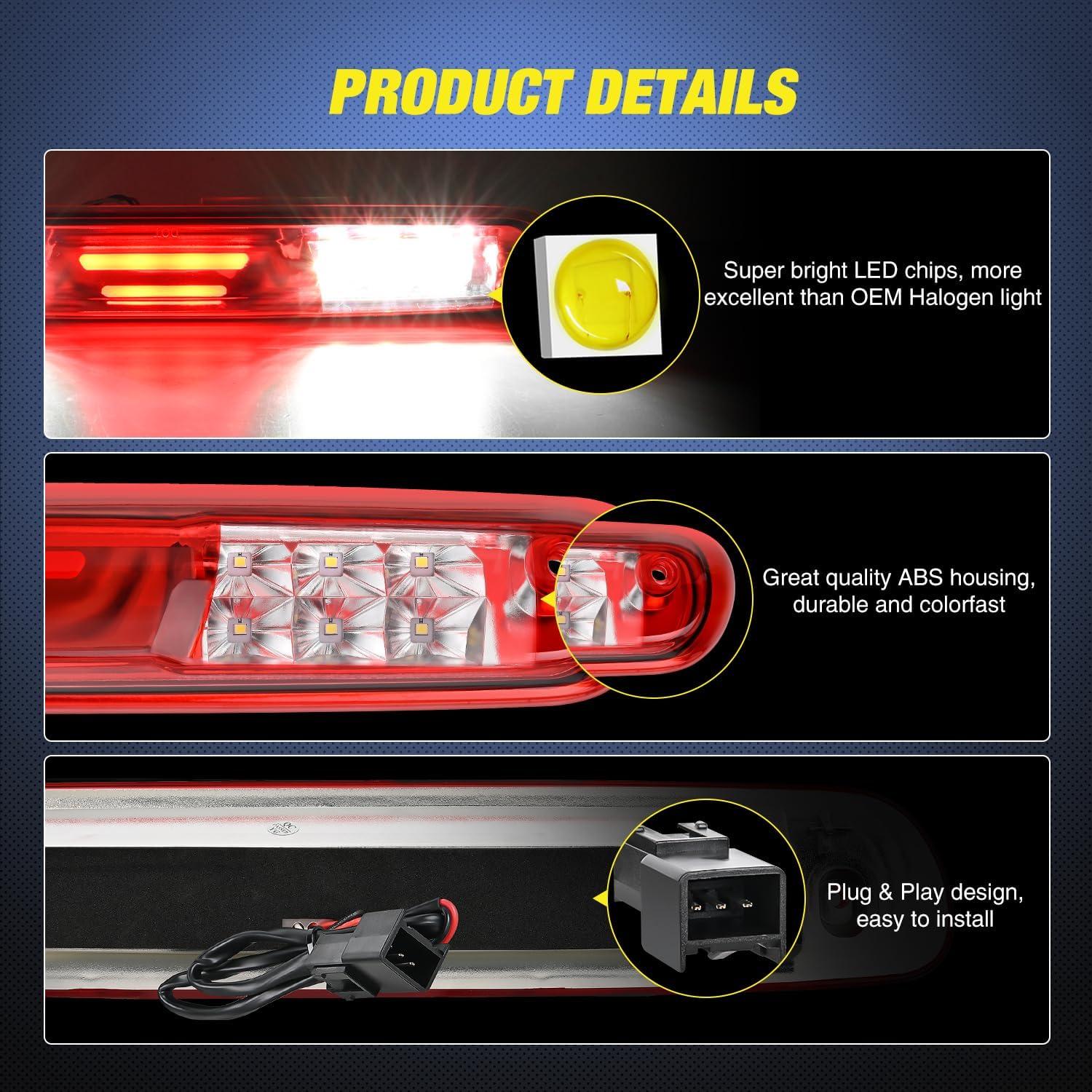 imageNilight Third Brake Light Tail High Mount Stop Upgrade 3rd Stop Lights Replacement for Jeep Wrangler JL JLU 20182023Red Lens