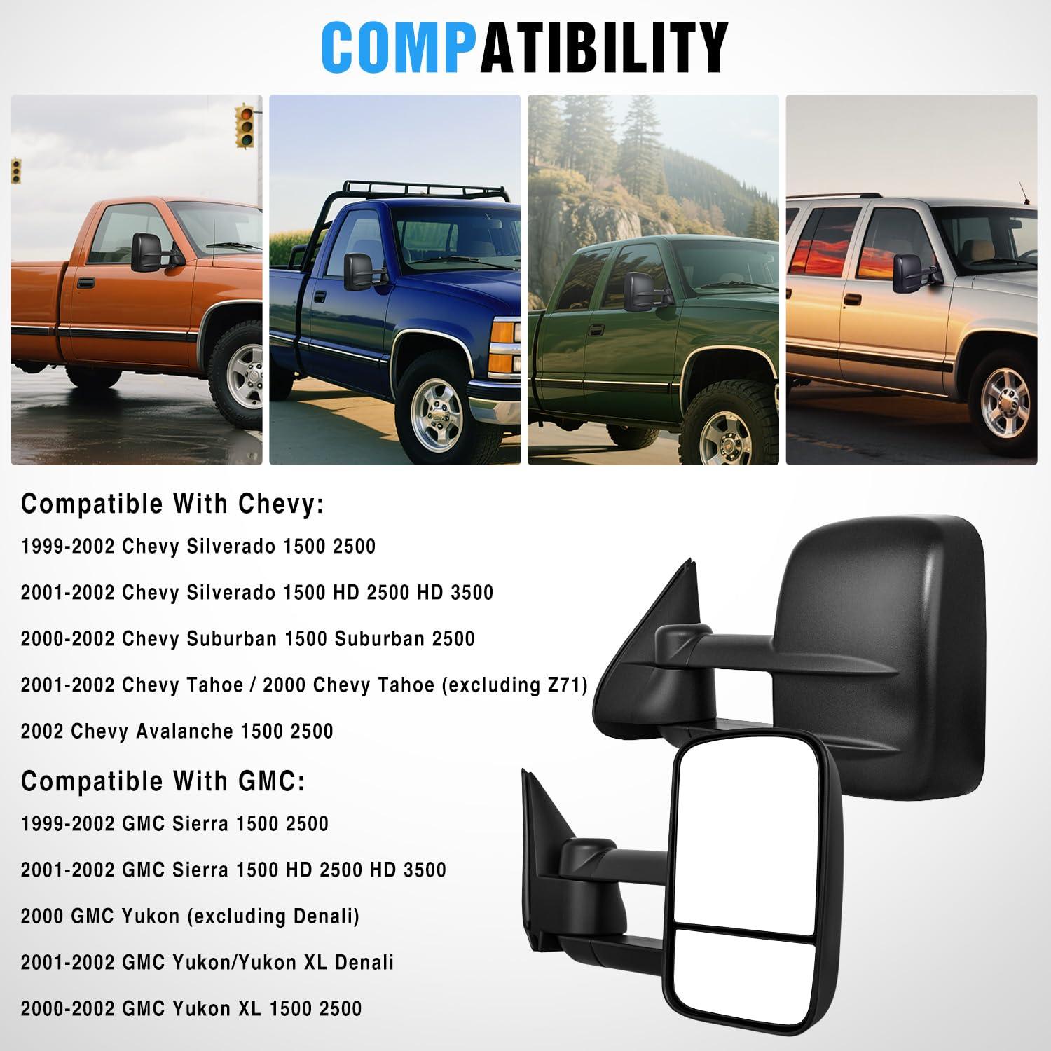 imageNilight Towing Mirrors Manual Adjusted Flat Convex Glass Telescoping Folding Compatible With 19992002 Chevy Silverado GMC Sierra 1500 2500 3500 Suburban Tahoe Avalanche Yukon19992002 ChevyGMC