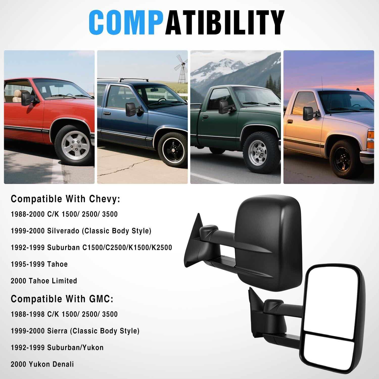 imageNilight Towing Mirrors Manual Adjusted Flat Convex Glass Telescoping Folding Compatible With 19992002 Chevy Silverado GMC Sierra 1500 2500 3500 Suburban Tahoe Avalanche Yukon19881998 ChevyGMC CK