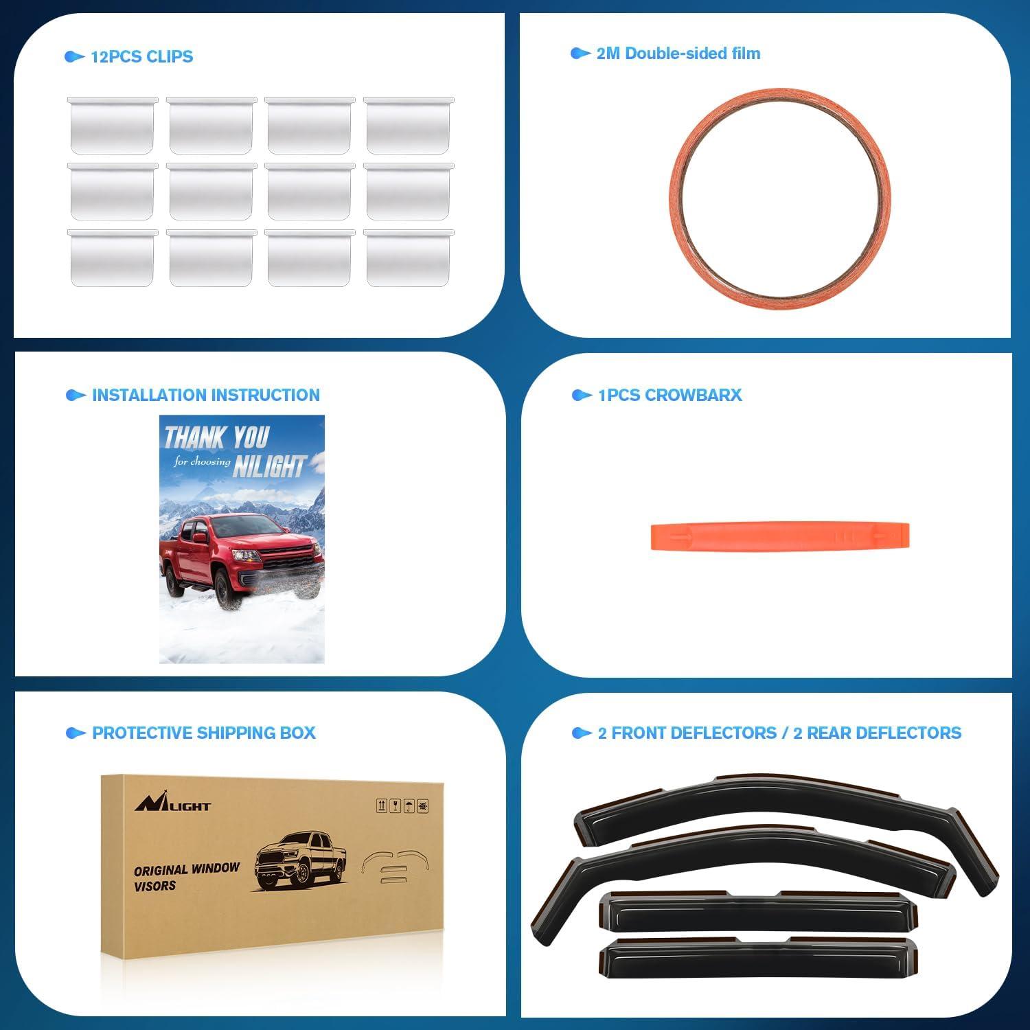 imageNilight Window Visor Compatible with Chevy Silverado 1500Avalanche 2007 2008 2009 2010 2011 2012 2013 GMC Sierra 1500SilveradoSierra 25003500HD Crew Cab Yukon XL in Channel Rain GuardsChevy Tahoe 20212024