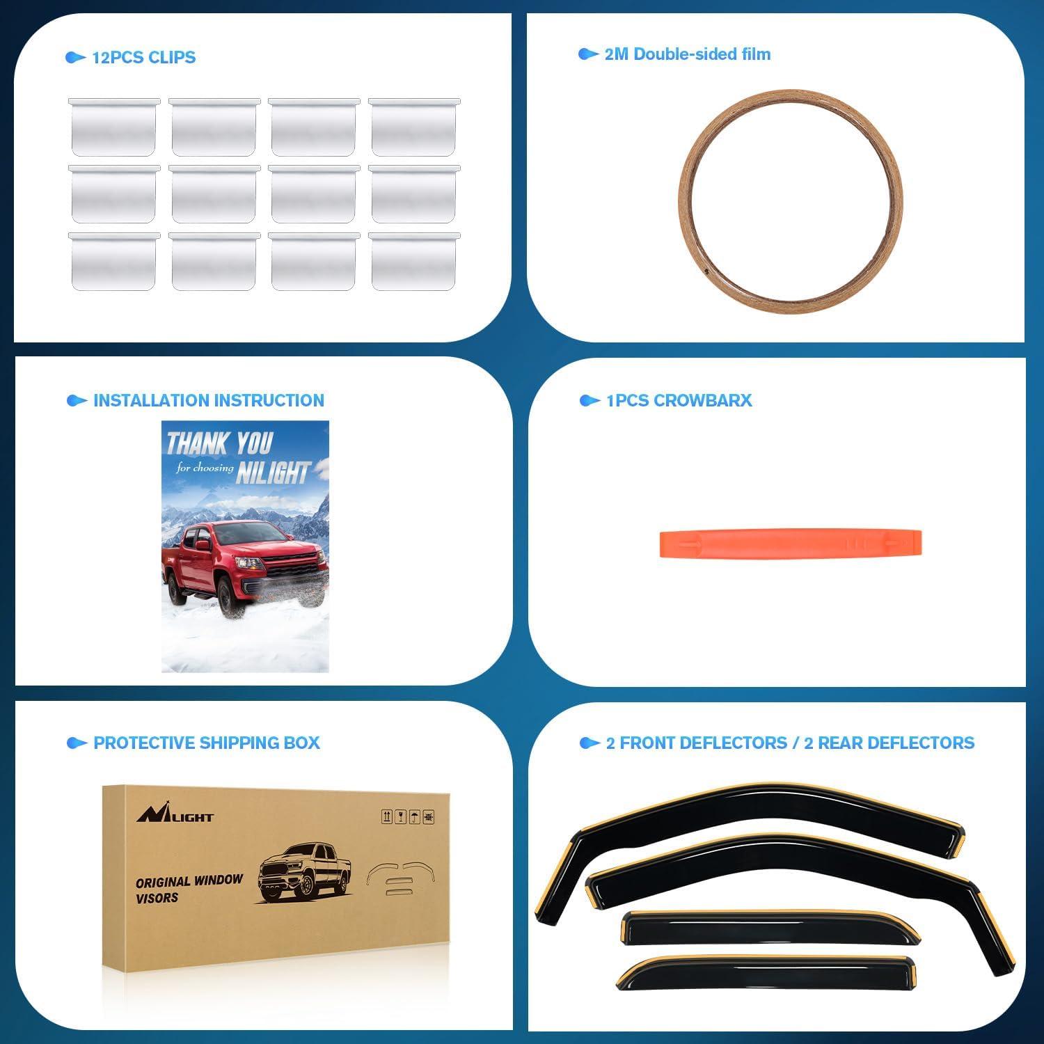 imageNilight Window Visor Compatible with Jeep Wrangler JLJeep Gladiator 2018 2019 2020 2021 2022 2023 2024 Vent Window Visors Rain Guards Acrylic4pcsRam 1500 20092018 Crew Cab