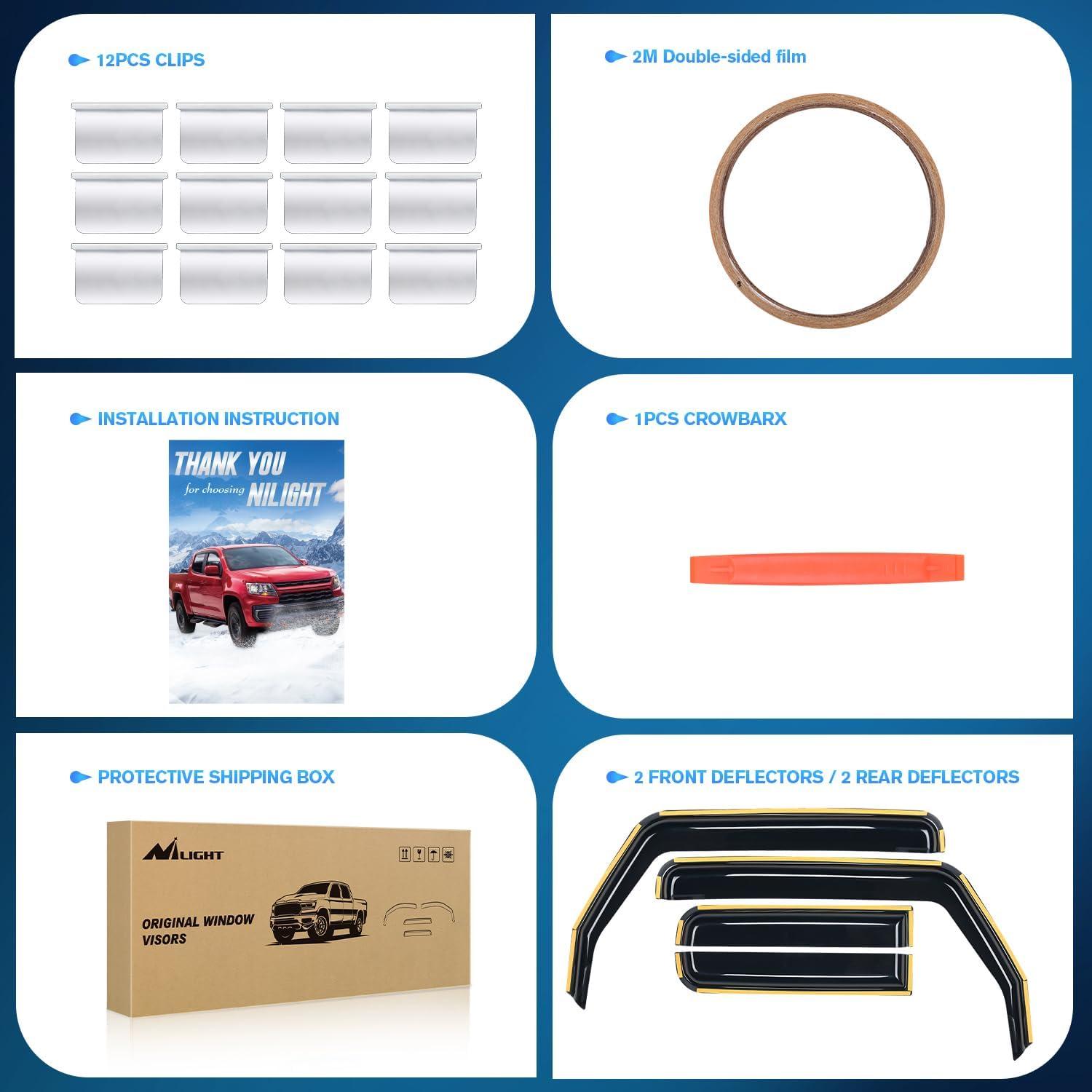 imageNilight Window Visor Compatible with Jeep Wrangler JLJeep Gladiator 2018 2019 2020 2021 2022 2023 2024 Vent Window Visors Rain Guards Acrylic4pcsWrangler JL 20182024