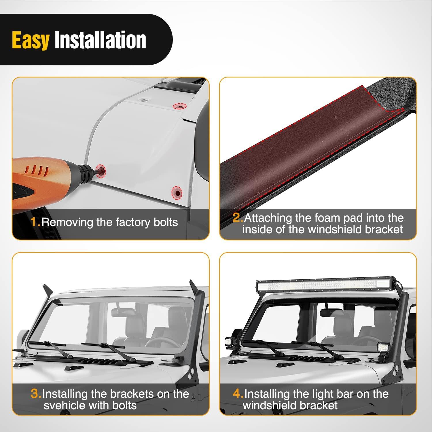 imageNilight Windshield Frame Mounting Bracket for 50 Inch LED Light Bar on Wrangler JK 20072017For 20182024 JL JLU wAPillar