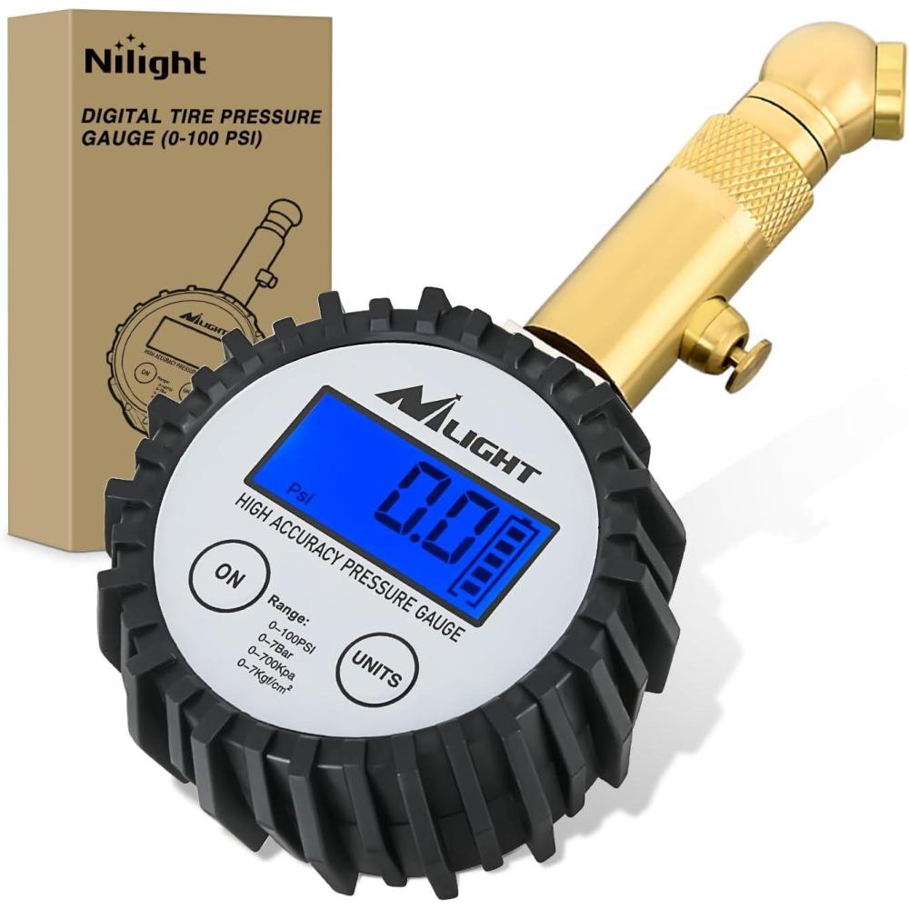 imageNilight 50057A Digital Tire Inflator Deflator with Pressure Gauge 250 PSI Air Chuck and Compressor Accessories with Rubber Hose and Quick Connect Coupler for 01 Display ResolutionDigital Tire Gauge