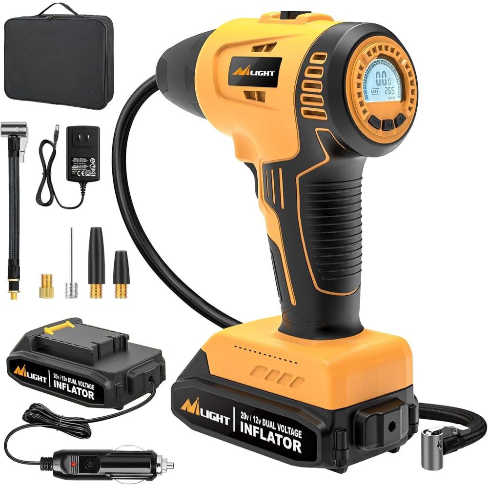 imageNilight  50057A Digital Tire Inflator Deflator with Pressure Gauge 250 PSI Air Chuck and Compressor Accessories with Rubber Hose and Quick Connect Coupler for 01 Display ResolutionAcDc Handheld Tire Inflator