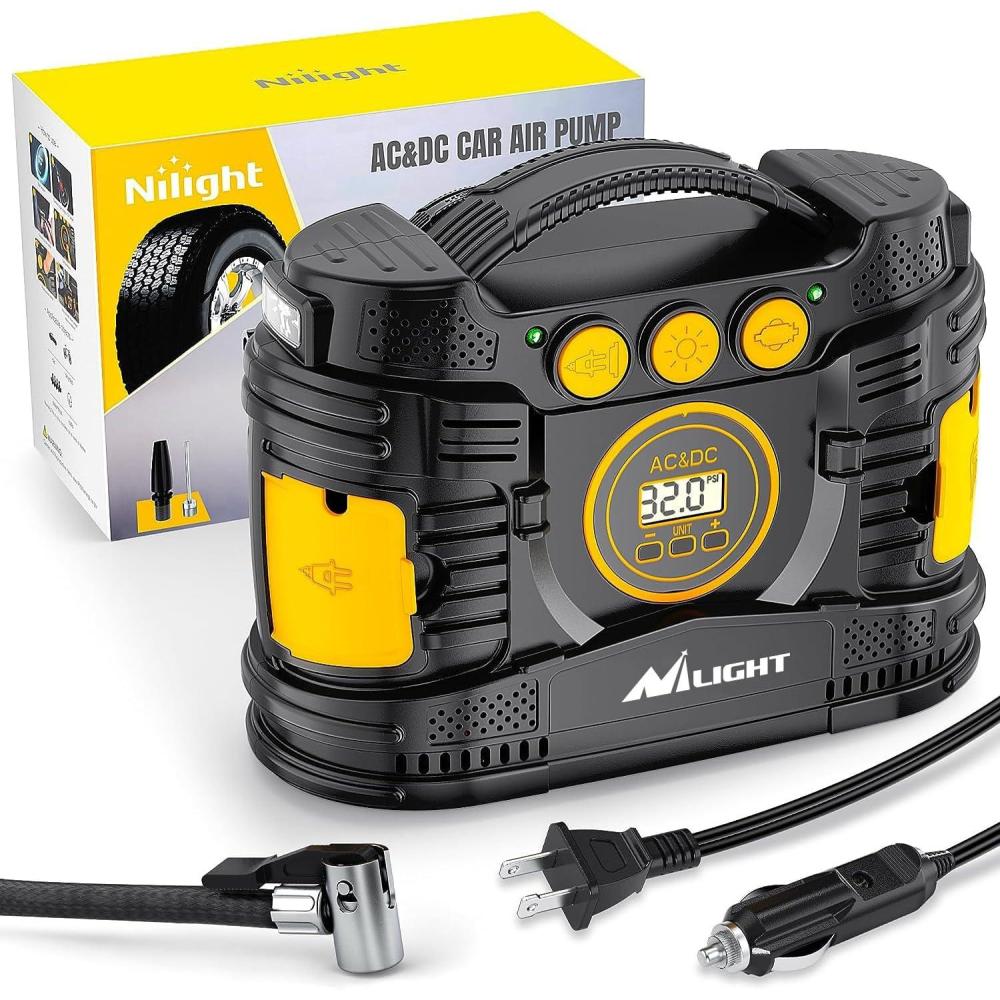 imageNilight  50057A Digital Tire Inflator Deflator with Pressure Gauge 250 PSI Air Chuck and Compressor Accessories with Rubber Hose and Quick Connect Coupler for 01 Display ResolutionAcDC Air Compressor