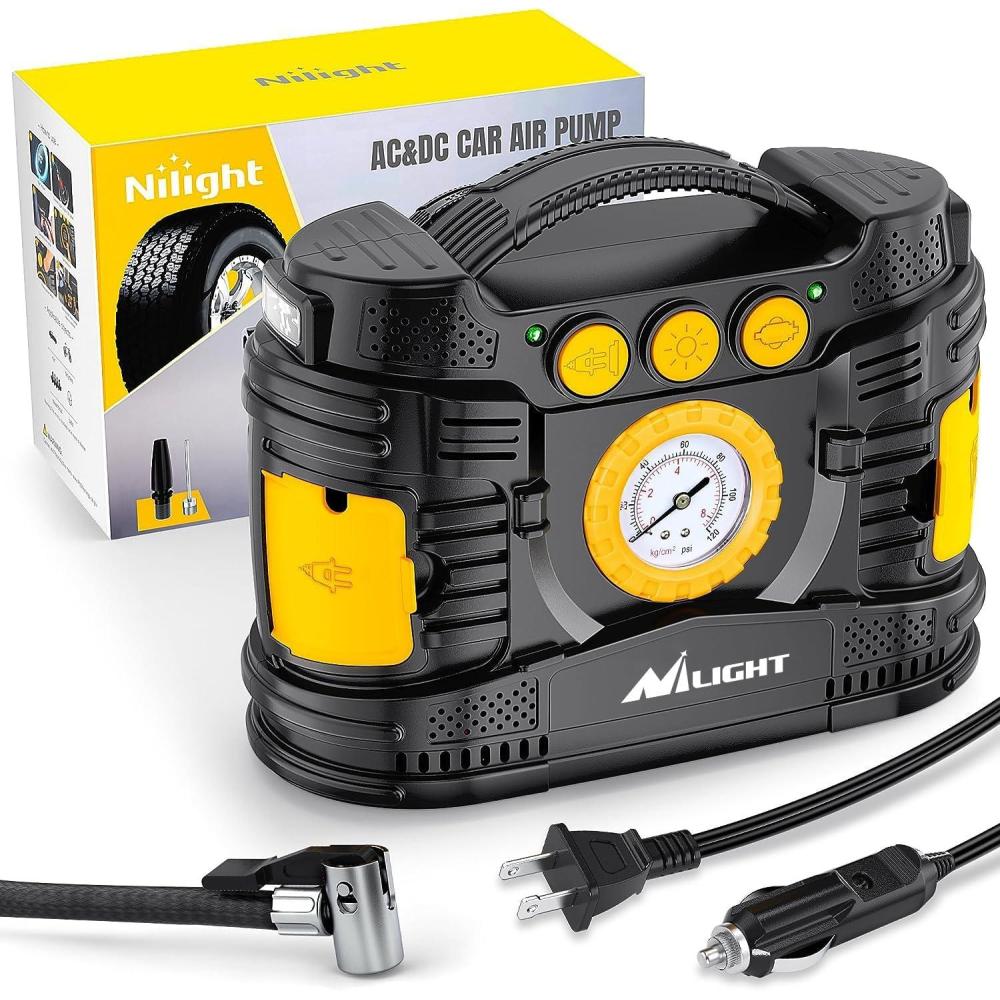 imageNilight  50057A Digital Tire Inflator Deflator with Pressure Gauge 250 PSI Air Chuck and Compressor Accessories with Rubber Hose and Quick Connect Coupler for 01 Display ResolutionAcDC Air Compressor Pressure Gauge