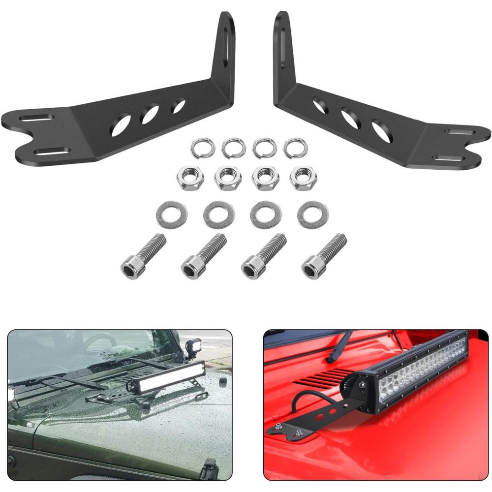 imageNilight 2PCS Hood Mounting Brackets for 20 LED Light Bar on Jeep Wrangler JK 20072017 2 Years Warranty 90040B BlackFor 20072017 JK