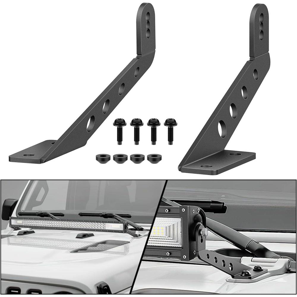 imageNilight 2PCS Hood Mounting Brackets for 20 LED Light Bar on Jeep Wrangler JK 20072017 2 Years Warranty 90040B BlackFor 20182022 JL