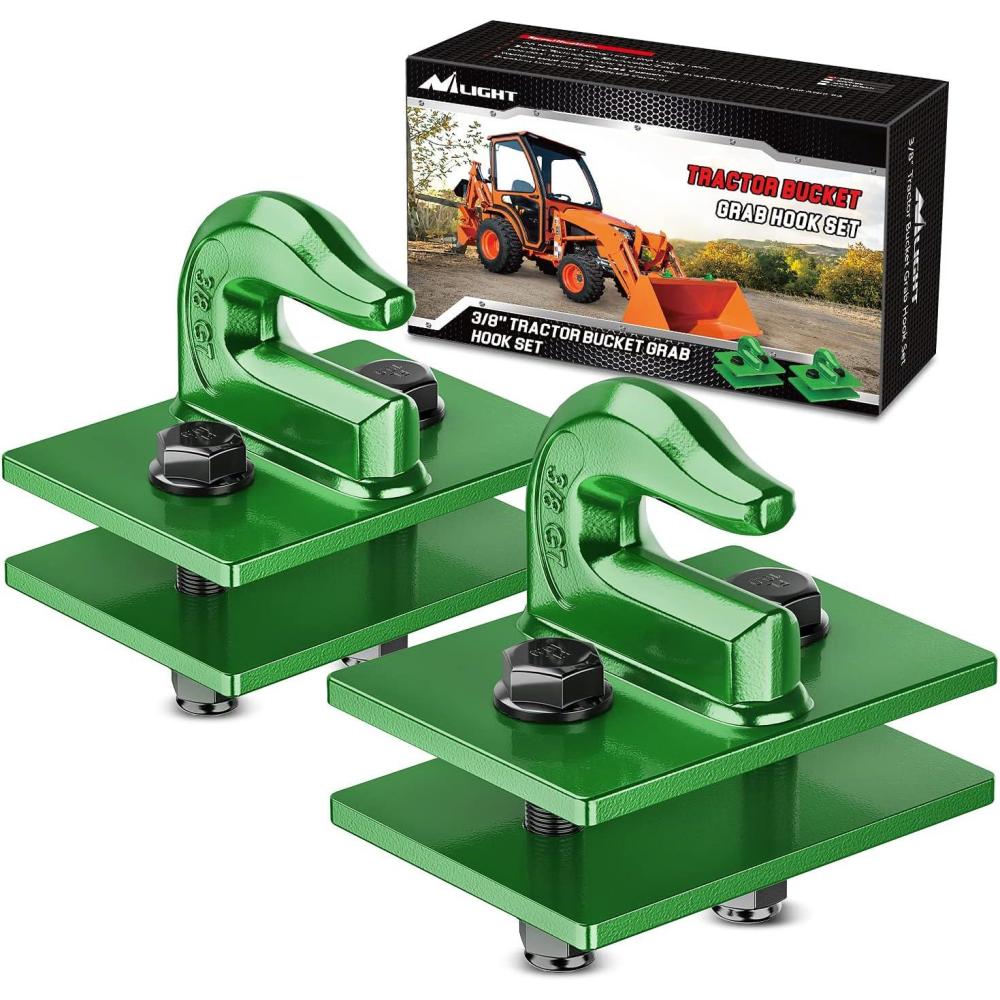 imageNilight 2PCS Tractor Bucket Grab Hook 38 Heavy Duty Drop Forged Steel Bolt On ZincCoated Cast Tow Max 15000 LBS GreenGrab Hook