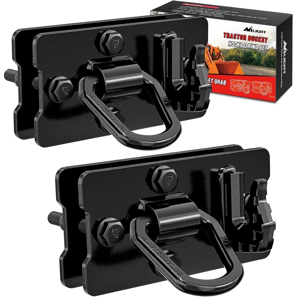 imageNilight 2PCS Tractor Bucket Hooks with Tie Down Ring BoltOn Grab Hook with Back Plates Compatible with Trailer RV UTV Truck Grade 70 Grade Forged Steel Max 15000 lbs BlackHooks w Ring