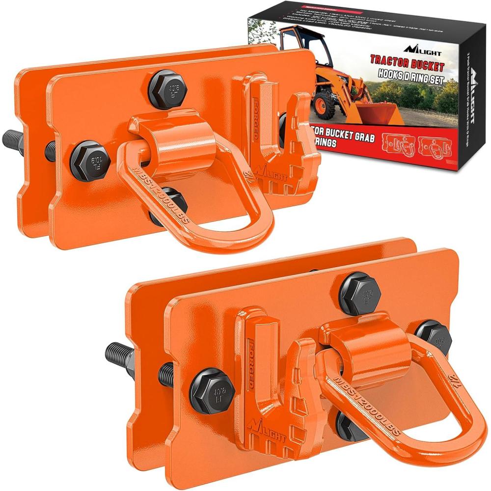 imageNilight 2PCS Tractor Bucket Hooks with Tie Down Ring BoltOn Grab Hook with Back Plates Compatible with Trailer RV UTV Truck Grade 70 Grade Forged Steel Max 15000 lbs Orange