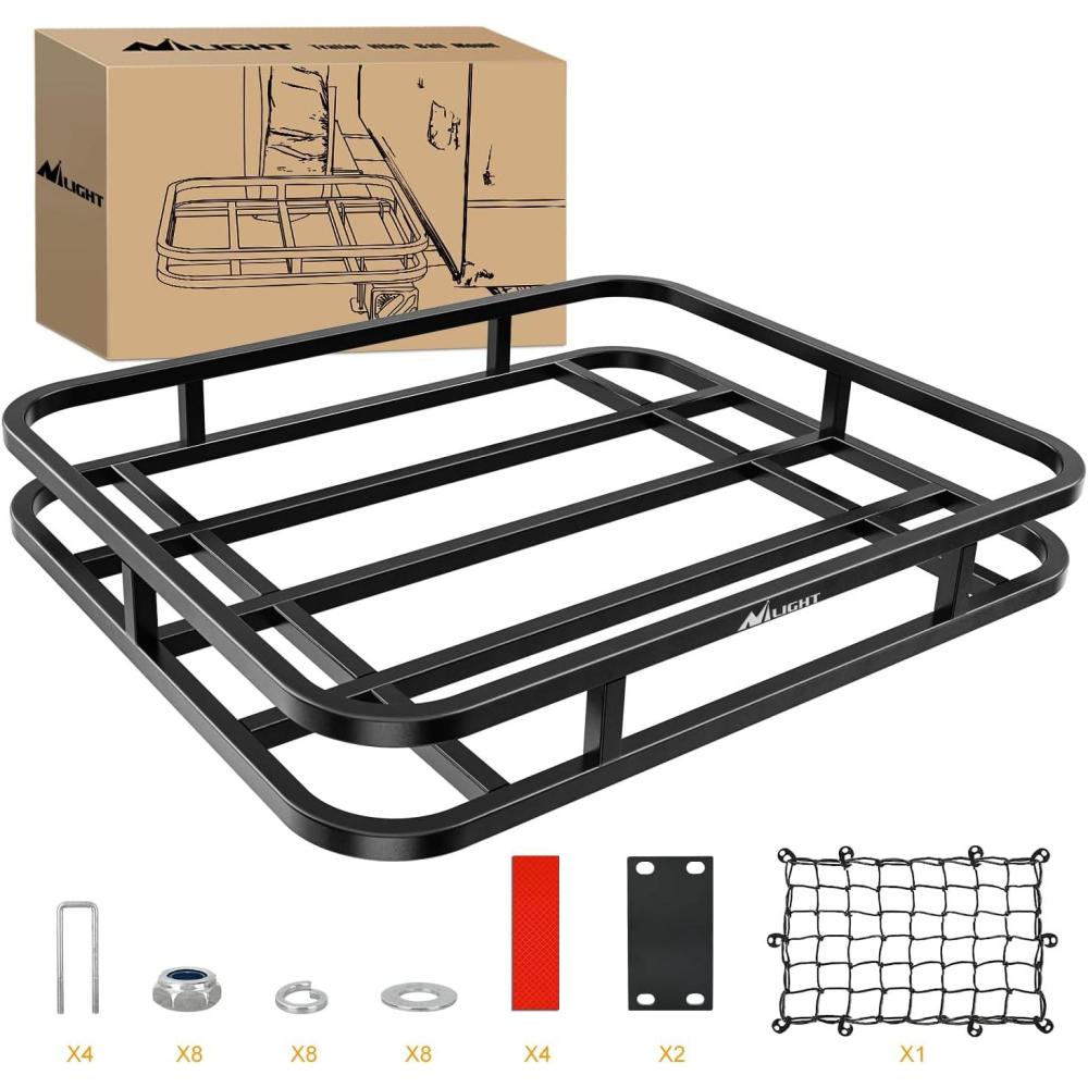 imageNilight 32264 RV Bumper Mounted Cargo Rack Carrier with Net Fits 4inch or 412inch Bumpers Heavy Duty Luggage Holder Basket for RV Camping Traveling Capacity 350LBS