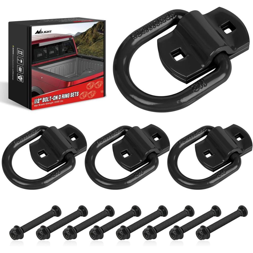 imageNilight 4 PCS D Ring Tie Down Anchor 12quot Heavy Duty Rings with Screws Bolts on Trailer Truck Bed Cargo 12000 Lbs Break Strength Hook Black