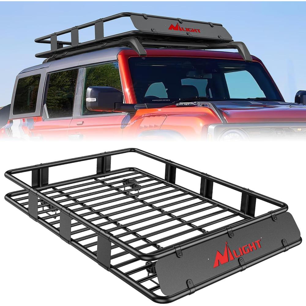 imageNilight 51quot X 36quot X 5quot Universal Roof Rack Cargo Basket HeavyDuty 200LBS Capacity Rooftop Cargo Carrier Luggage Holder ampamp Soft WaterproofCargo BagNetRatchet Straps for SUV Truck Vehicle64x 39x 6 Roof Basket