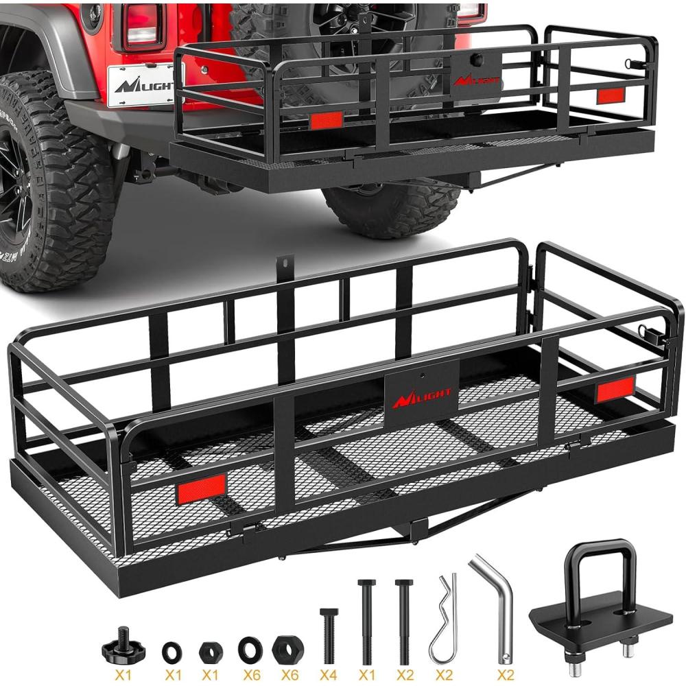 imageNilight 53quot X 19quot X 4quot Hitch Cargo Carrier Fits 2inch Hitch Receiver 500 Lbs Capacity Basket Cargo NetRatchet StrapsHitch Stabilizer for SUV Pickup Camping Traveling24x 60x 144  Basket w Stabilizer